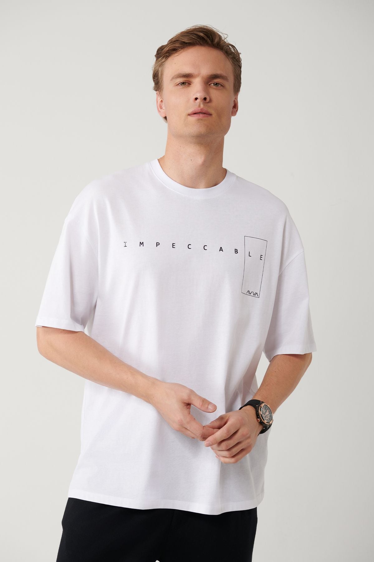 Men's White 100 %Cotton Bicycle Collar Printed T-Shirt A41y1157