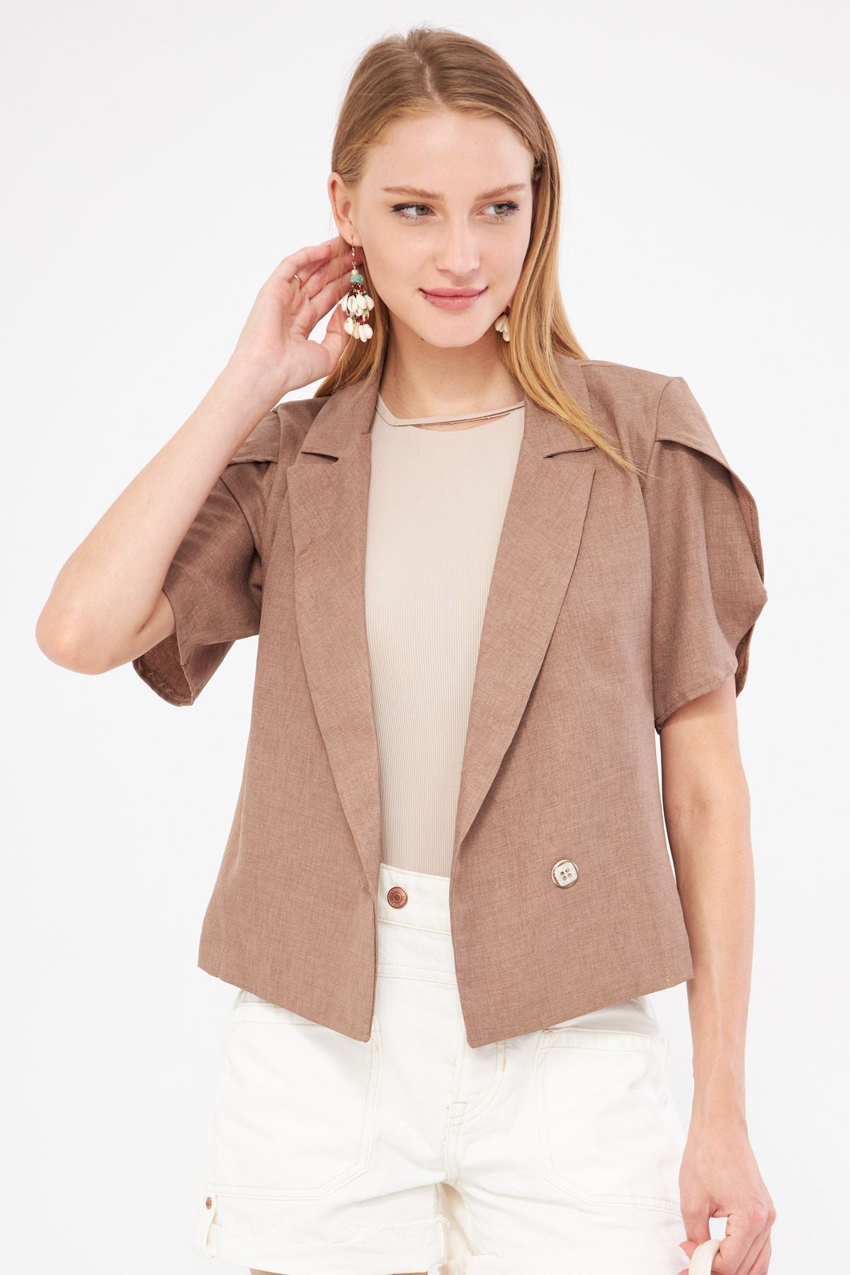 WOMEN DARK MISSING MALL SPRING DETAILED CROP SHORT SOLD JACKET ARM-24Y001048