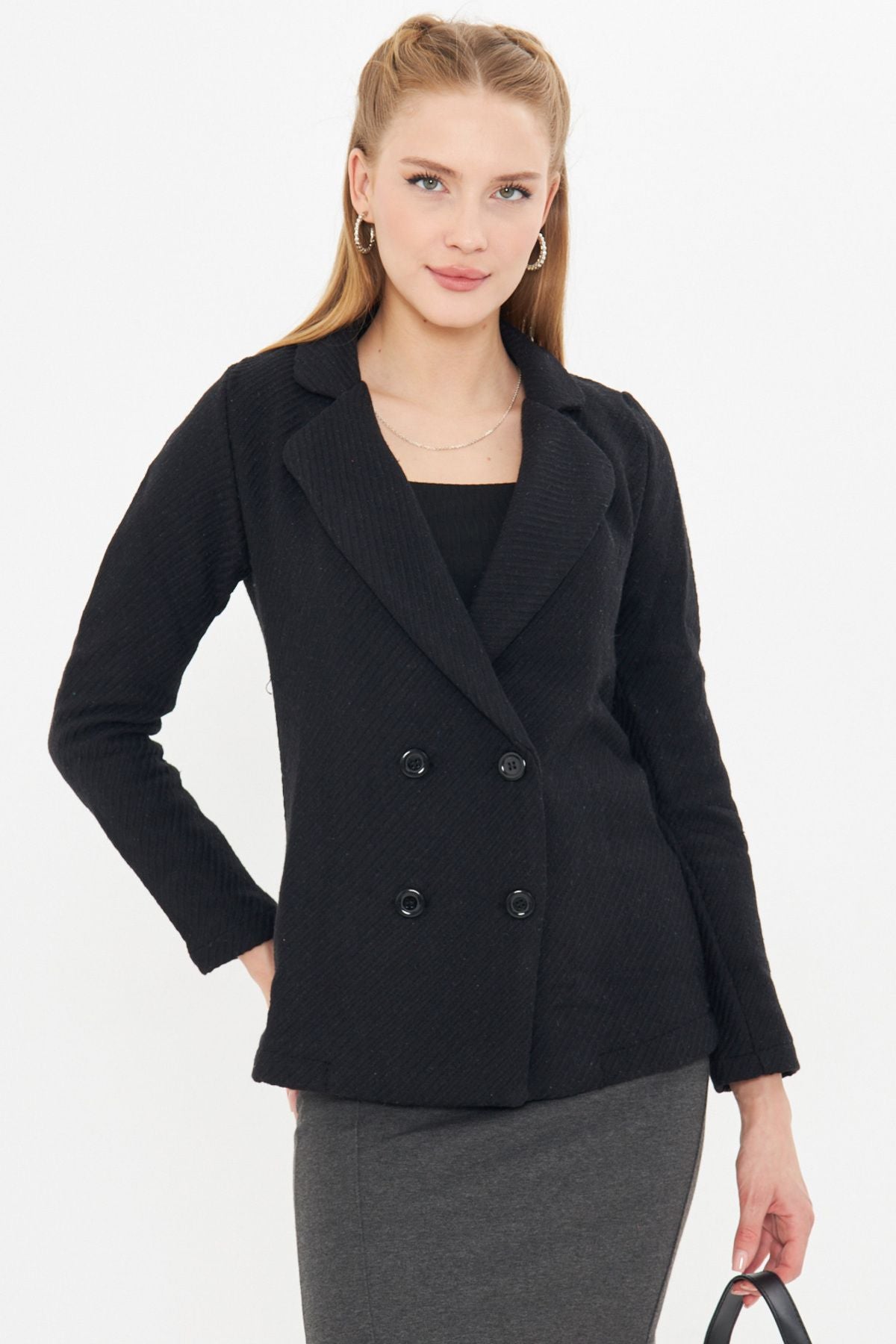 Four buttoned stamp jacket with female black line pattern ARM-24K001037