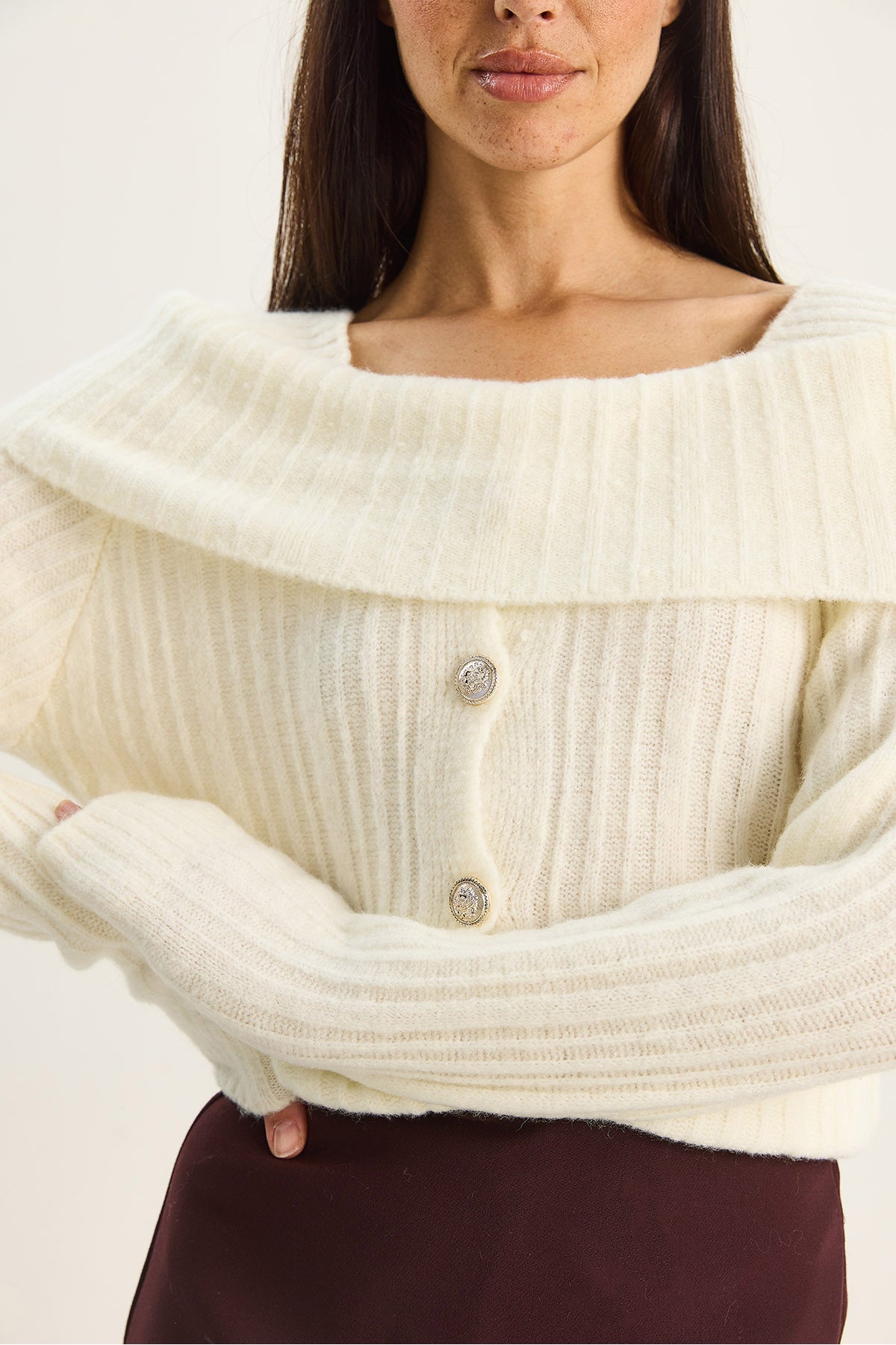 Women's Boat Neck Button Detailed Knitwear Sweater 9059 60283778