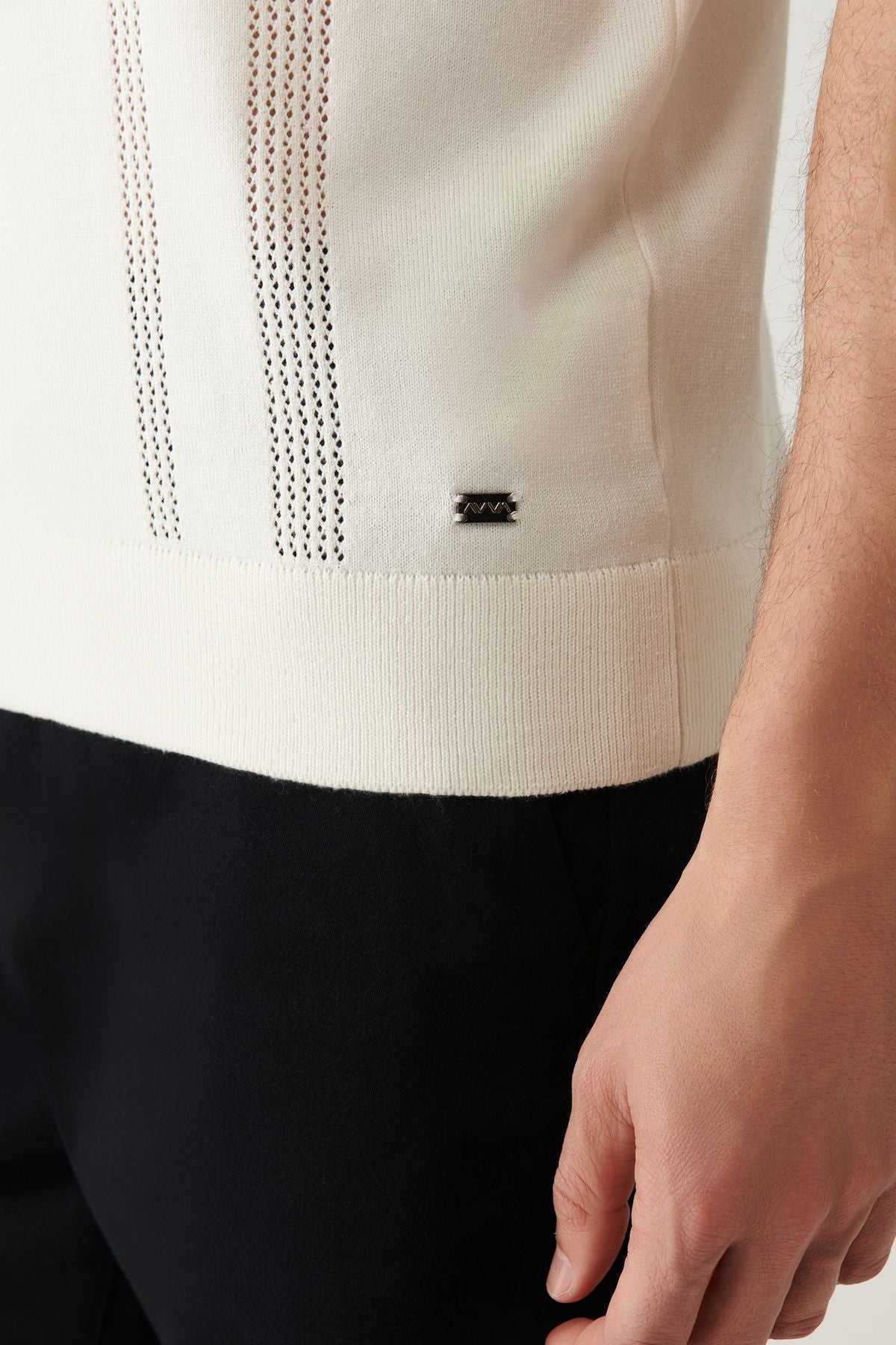Men's Ecru 3 Button Open Outlative Polico Triko T-Shirt A41Y5096