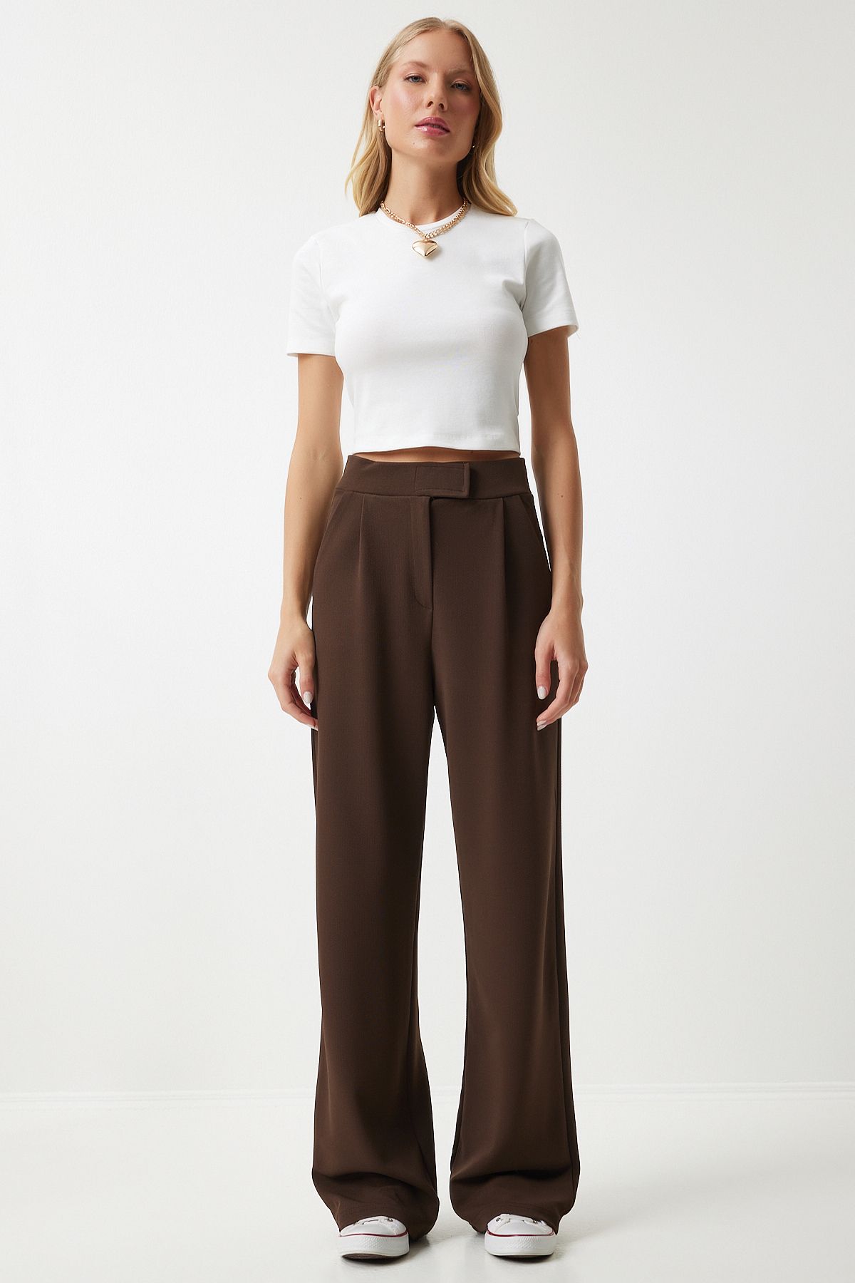 Female Brown Waist Card Casual Woven Pants RV00150