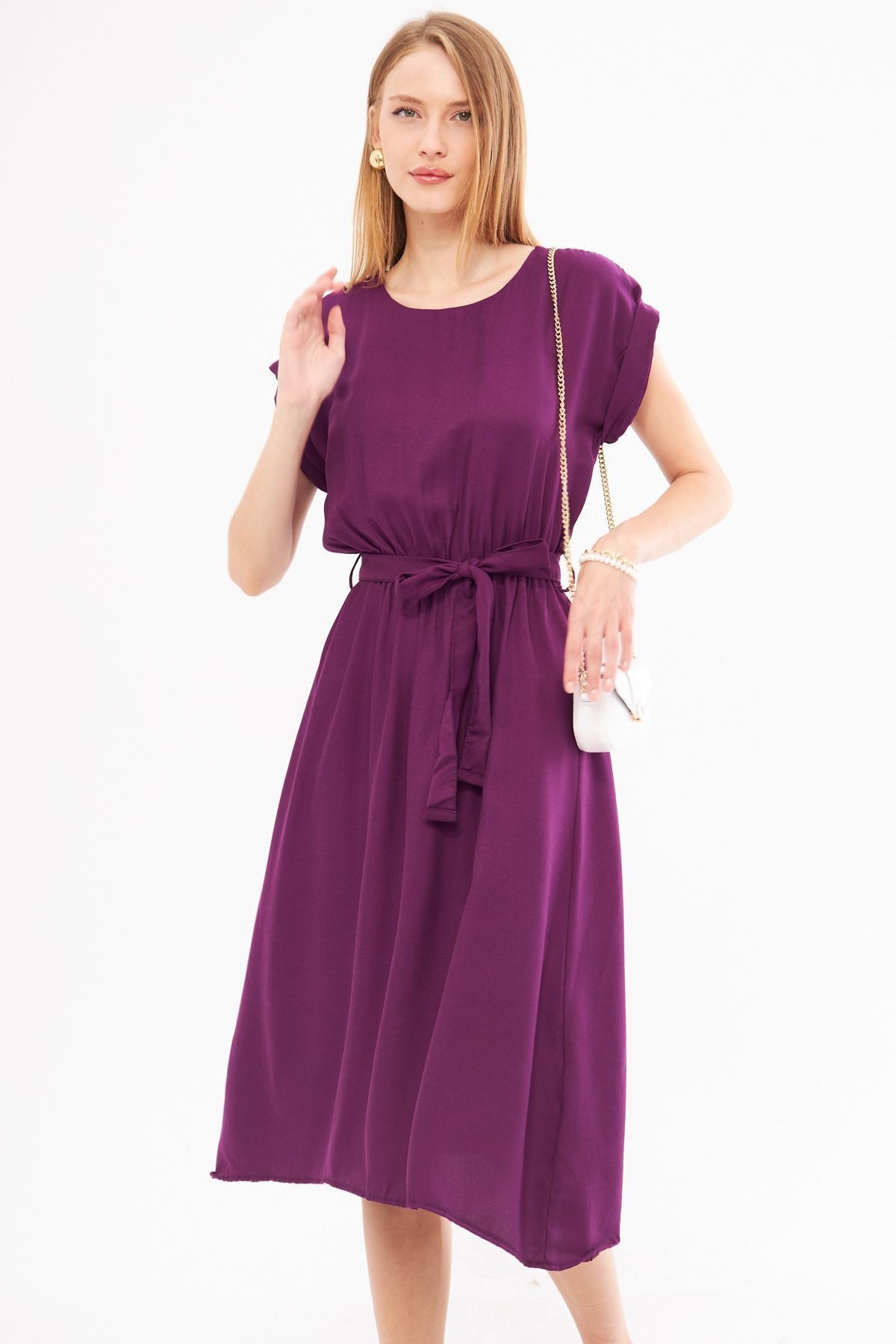 Woman Purple Waist Tinder Dress ARM-18Y001120