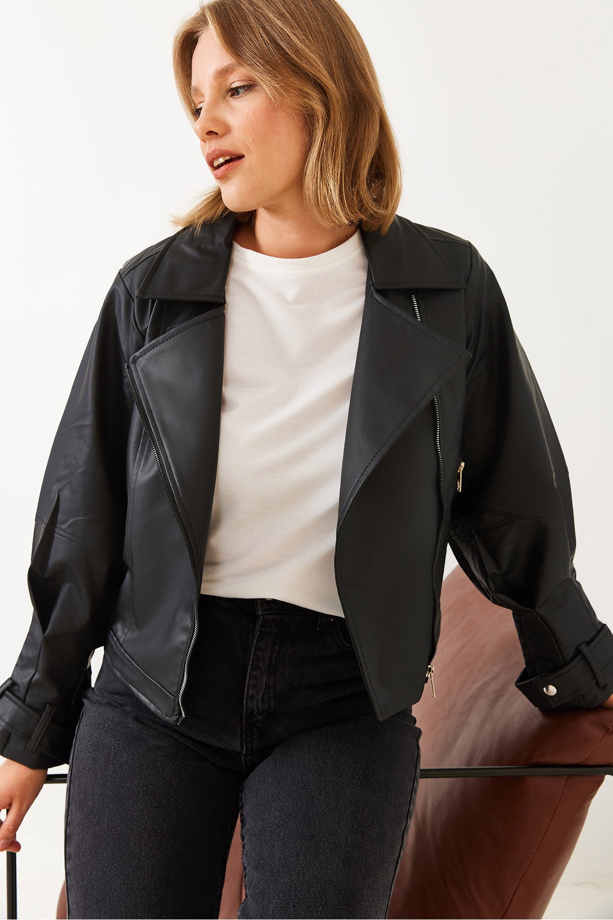 Women's Balloon Sleeve Oversize Leather Jacket 2395 60251850