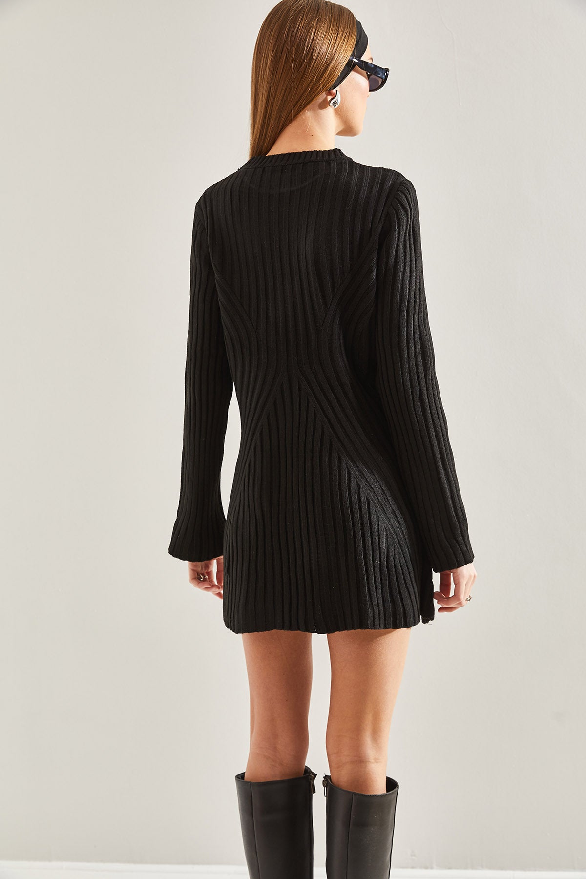 Women's Crew Neck Ribbed Mini Knitwear Dress 85001022