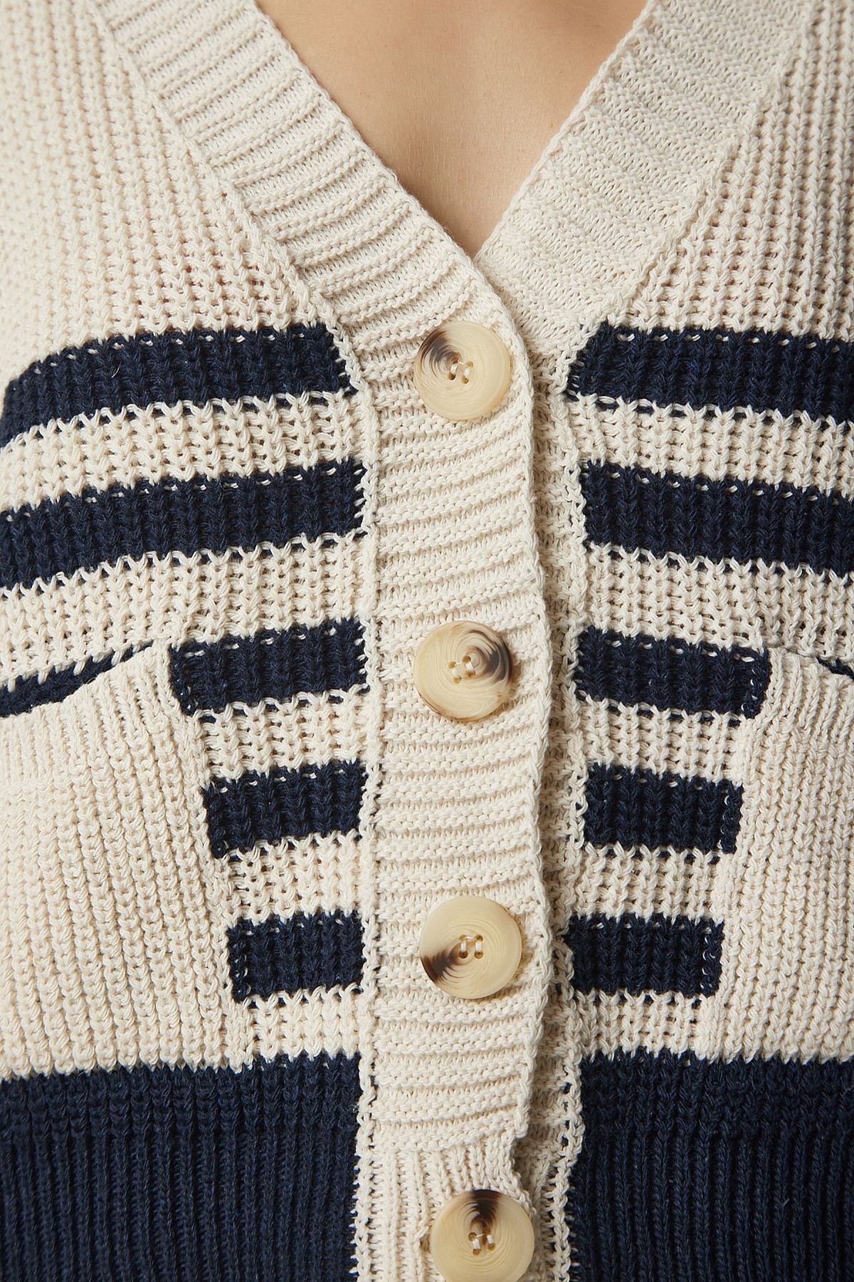 Woman Beige Navy blue striped knitwear cardigan MC00237