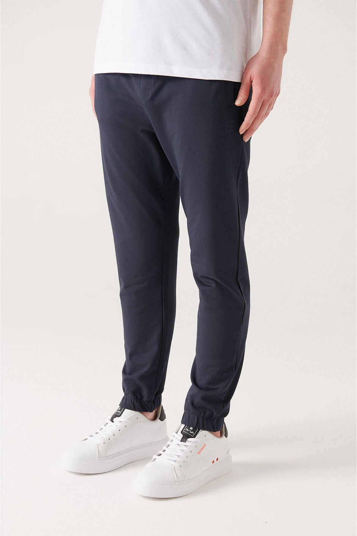 Men's Navy Blue Jogger Sweatpants with Lace Waist and Elastic Legs 2 Thread Cotton Regularfite003403