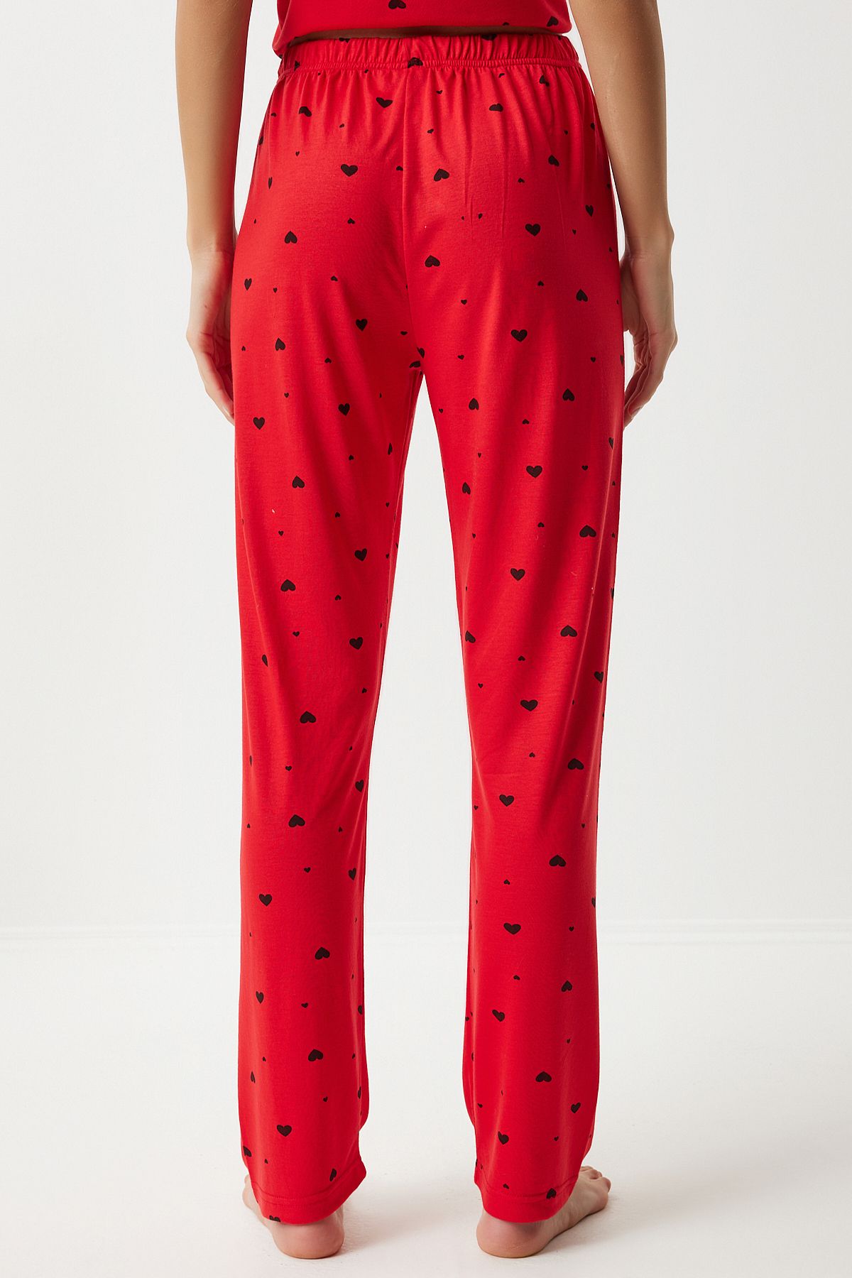 Female red -hearted shirt pants pajama set EC00036