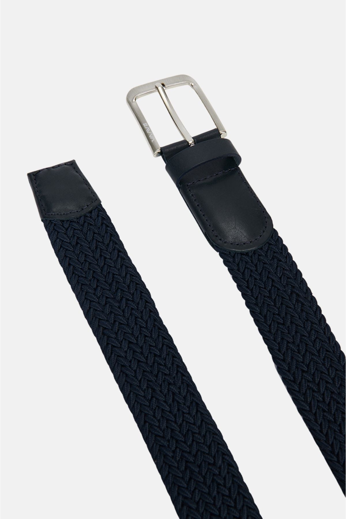 Male Navy Blue 100 %Leather Knitting Belt A32y9313