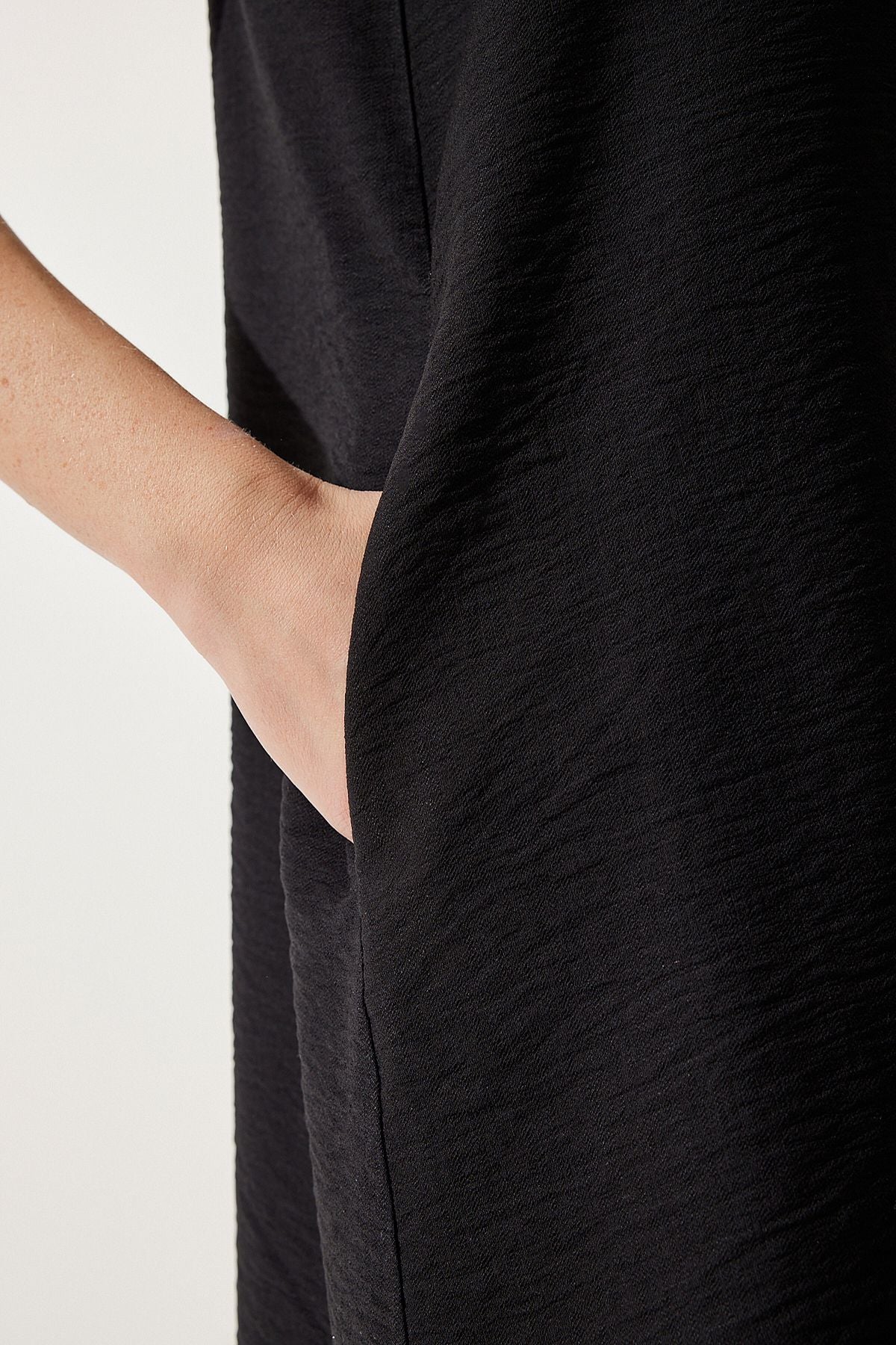 Female black sleeveless linen viscose bell dress jh00005