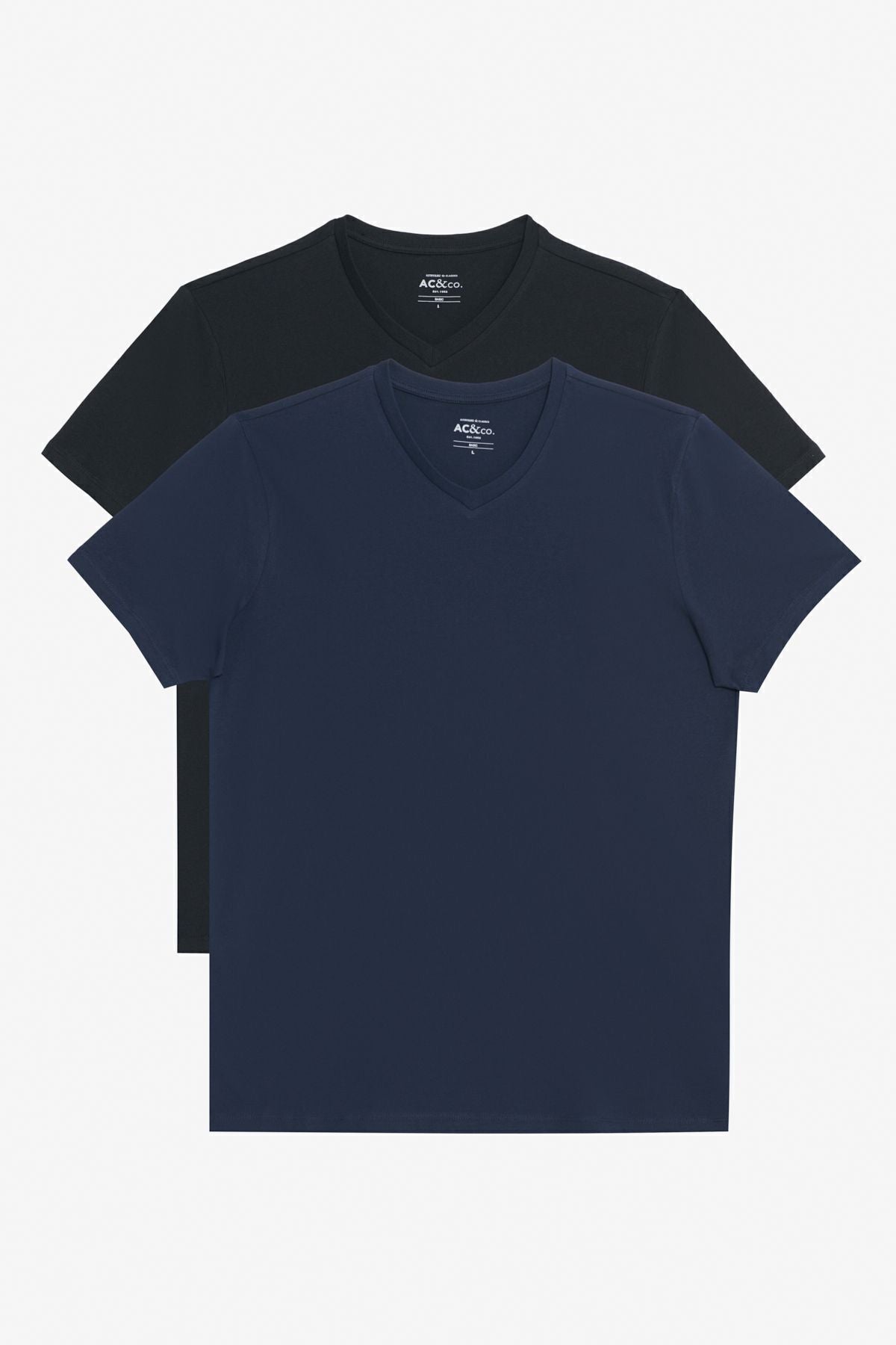 Men's Black-Lacivert 2 V-neck 100 %cotton slim fit narrow cut Basic T-shirt