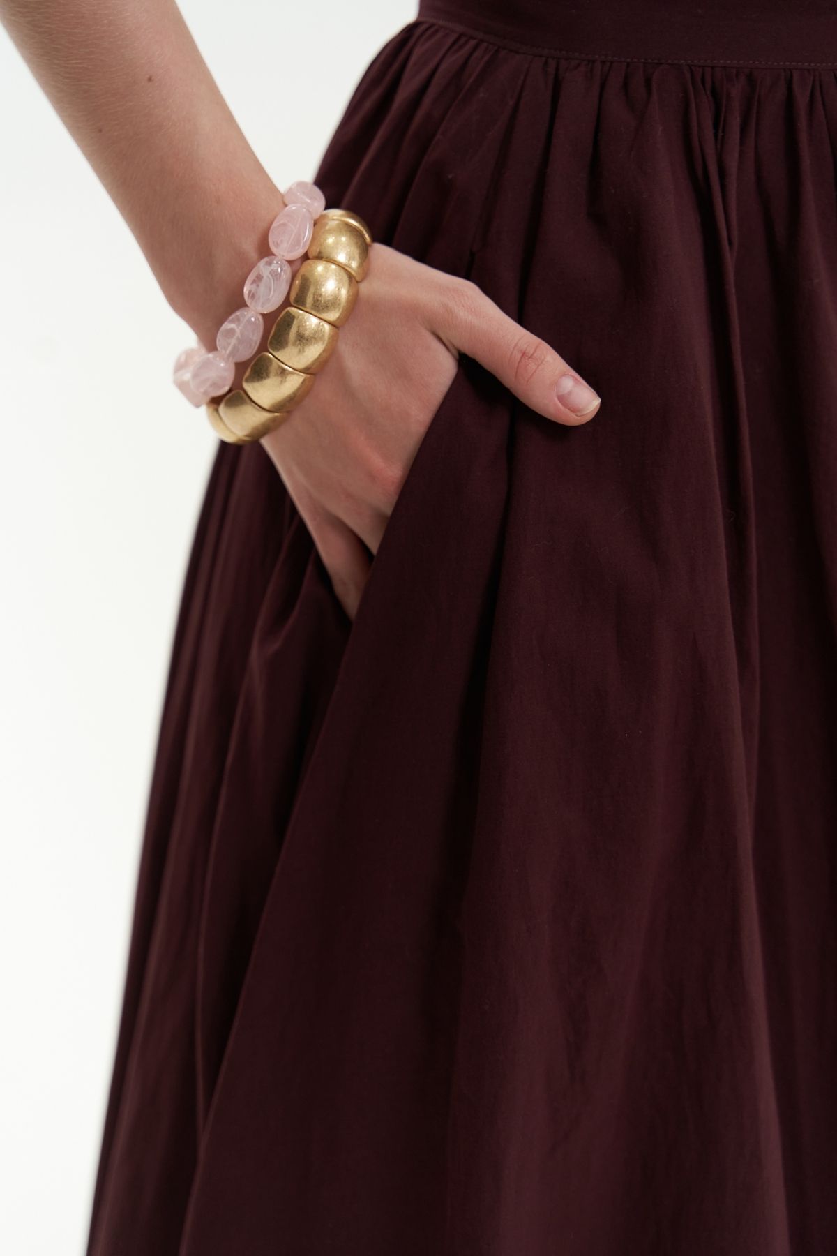 Faylinn Pleated Long Bordeaux Skirt