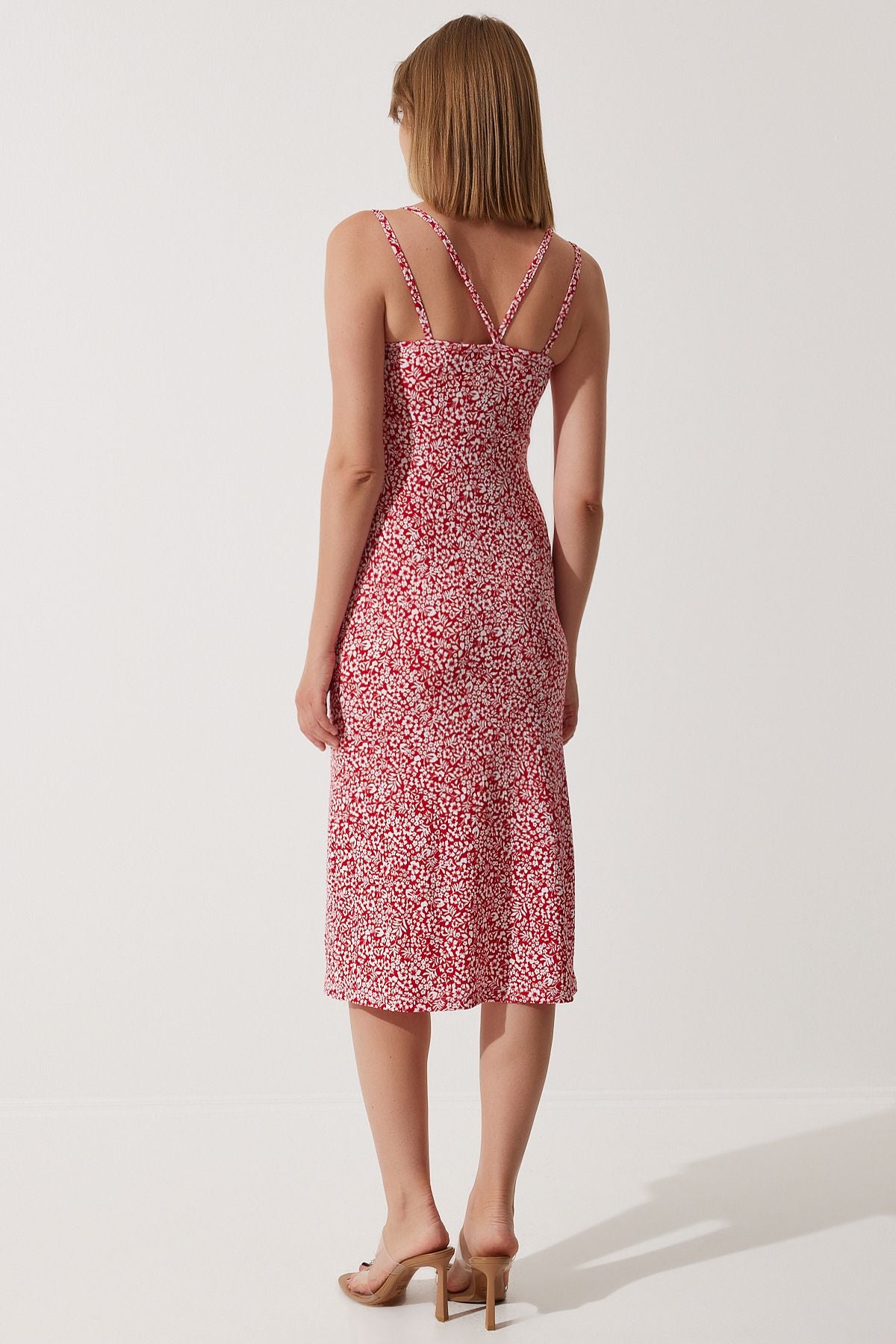 Woman Red Double Hanger Patterned Knitting Dress MC00262