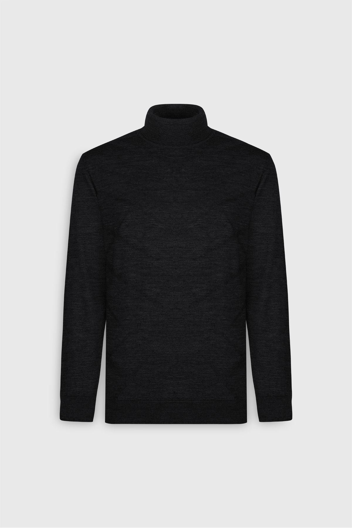 Men's black hot standard fit fit normal cut full fisherman collar jacquard woolen knitwear sweater