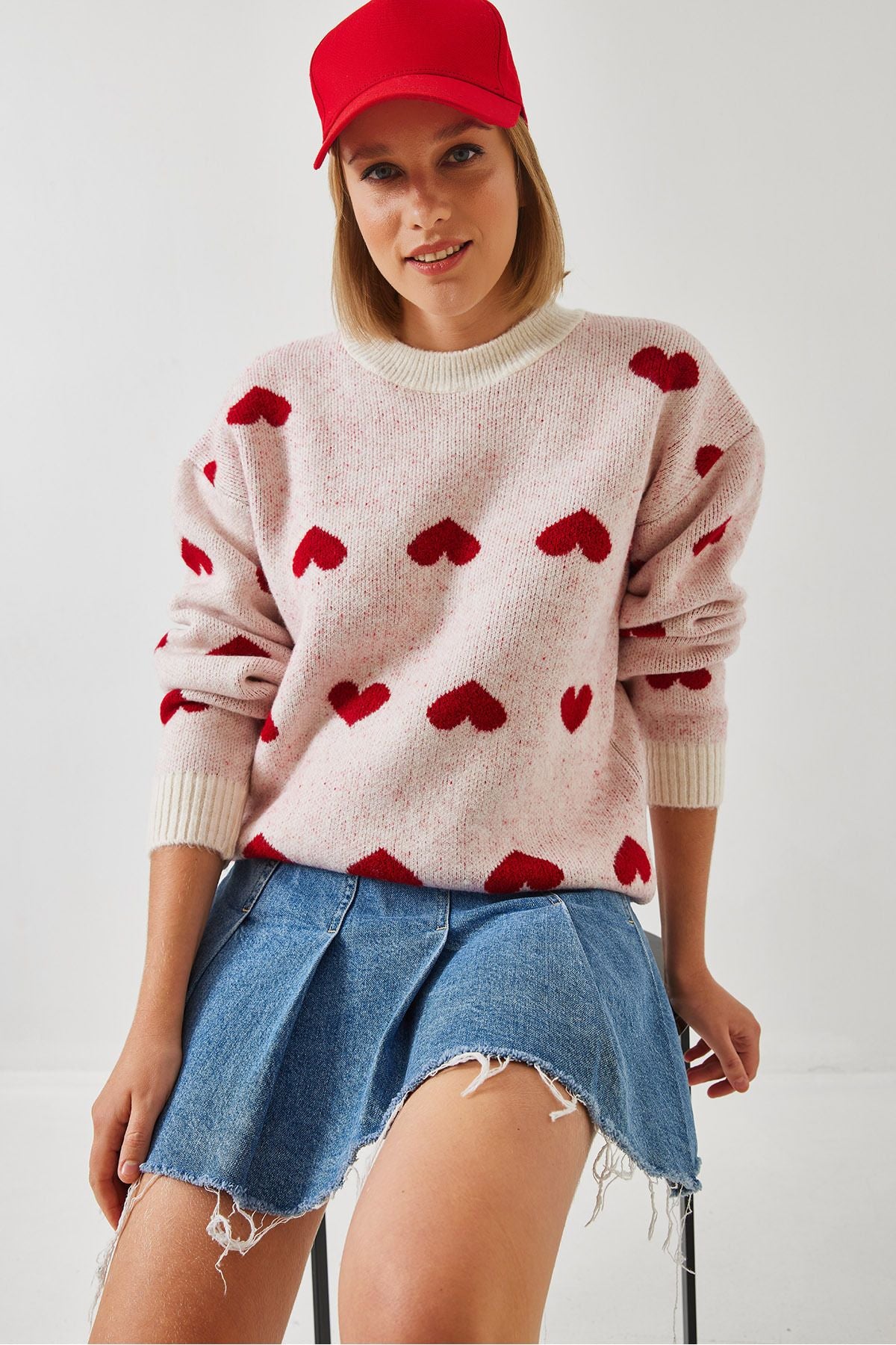 Women's Heart Patterned Knitwear Sweater 60261030