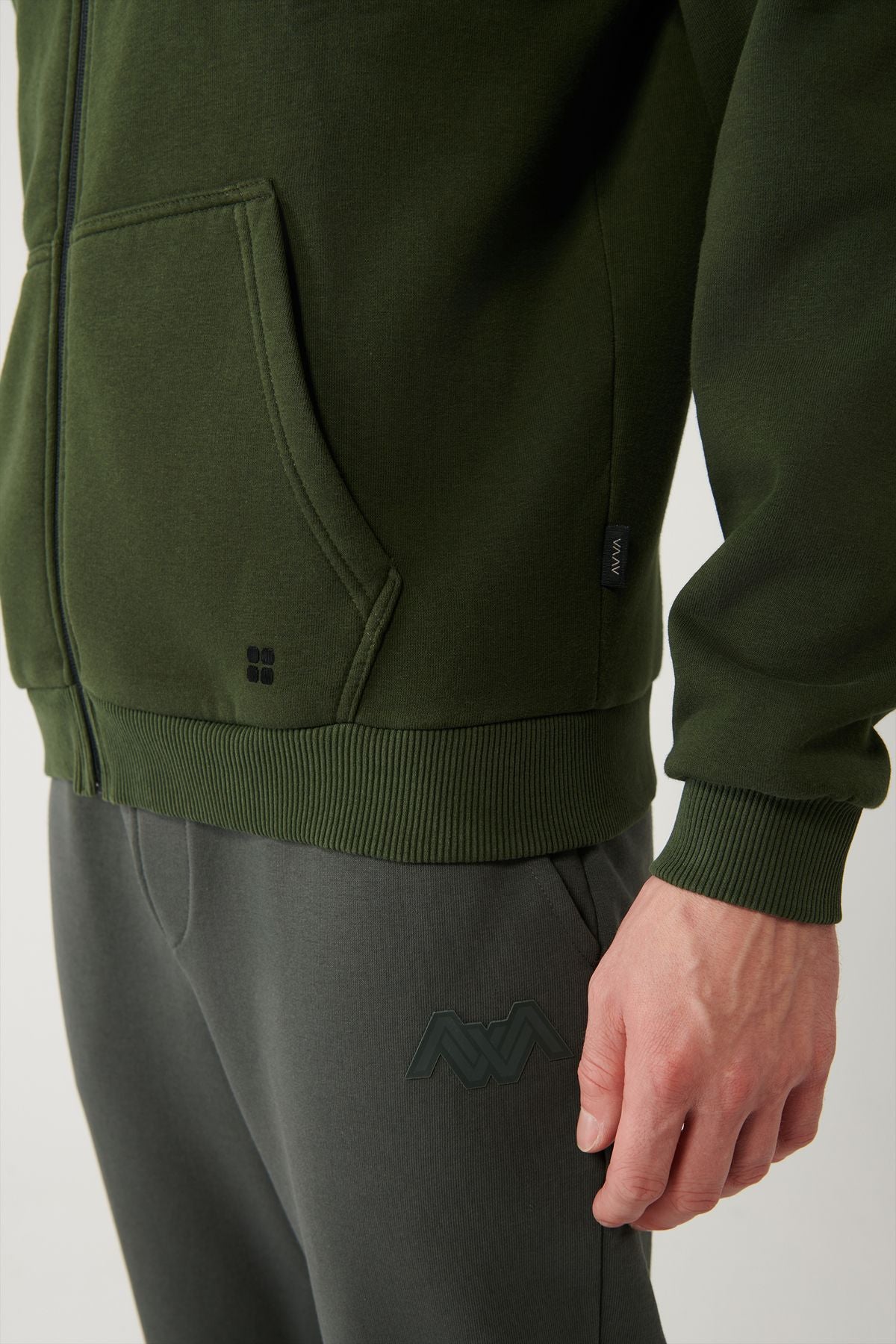 Male Khaki Kapüşon with 3 -Triple Zippered Sweatshirt E001019