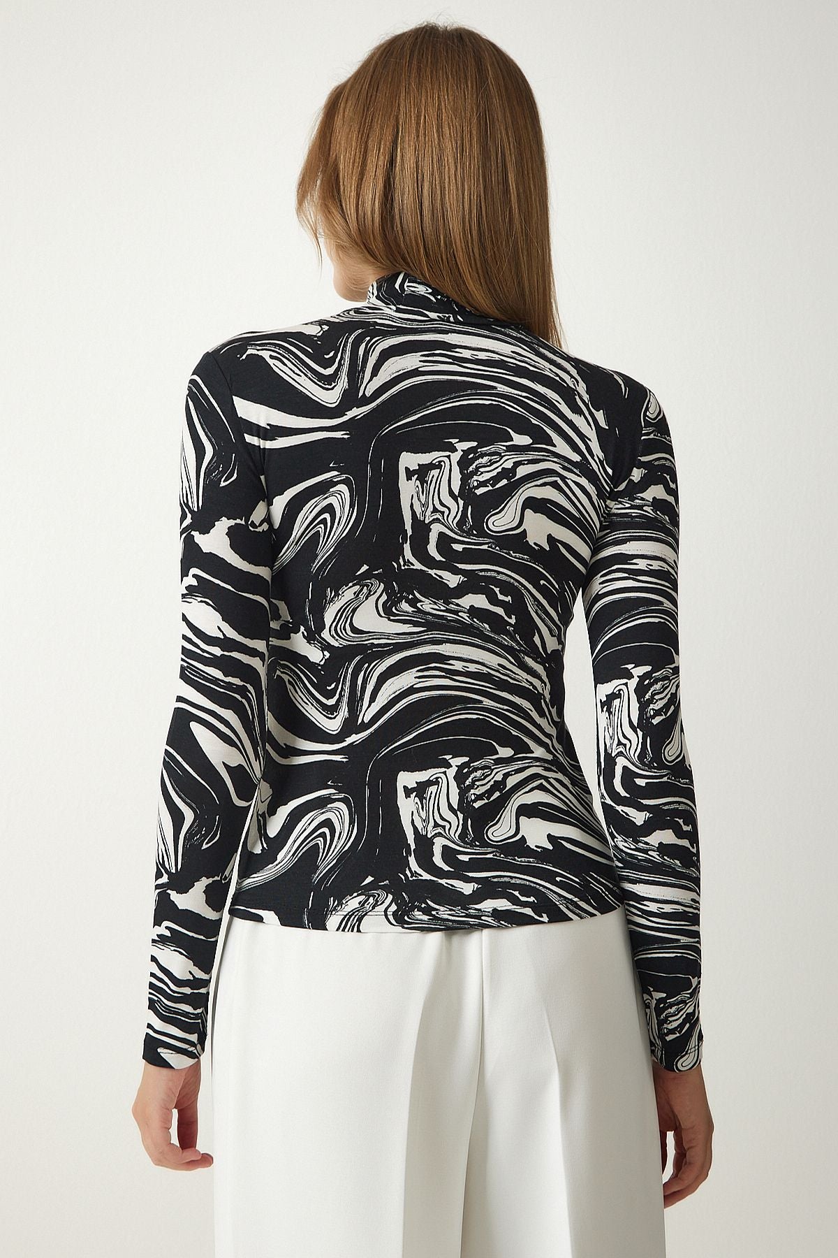 Woman Black Cut Out Detailed Patterned Knitting Blux RX00037