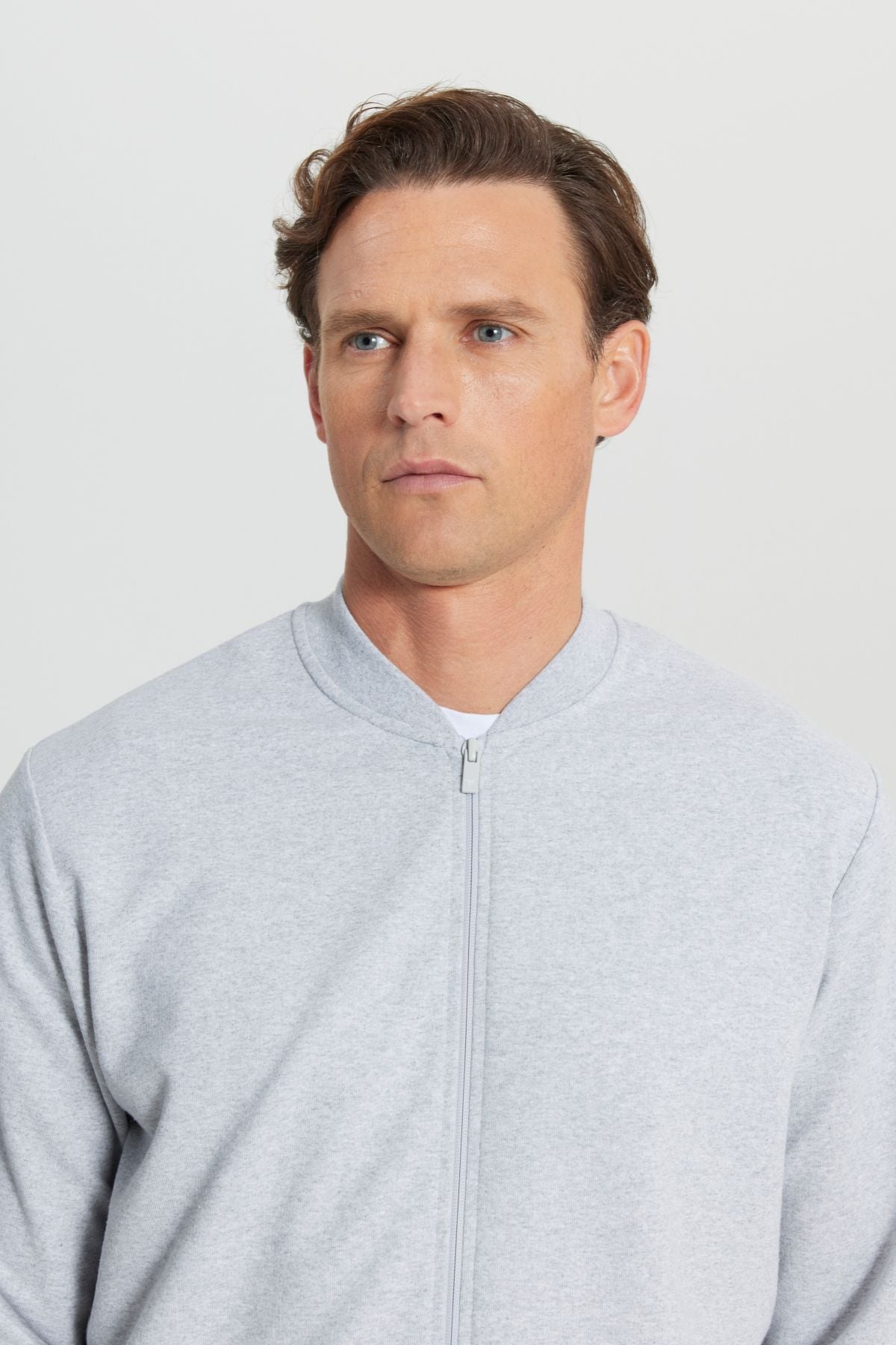 Men's Gray Melanj Cotton Standard Fit Normal Cutting College Side Cep Sweatshirt Jacket
