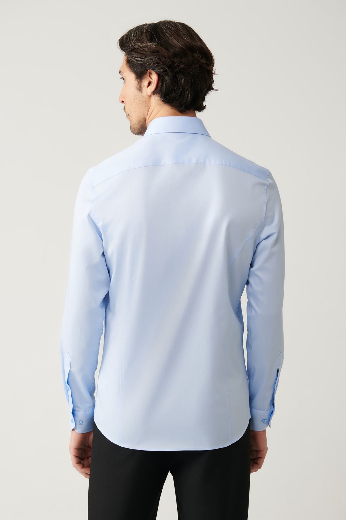 Men's blue 100 %cotton classic collar satin shirt B002002