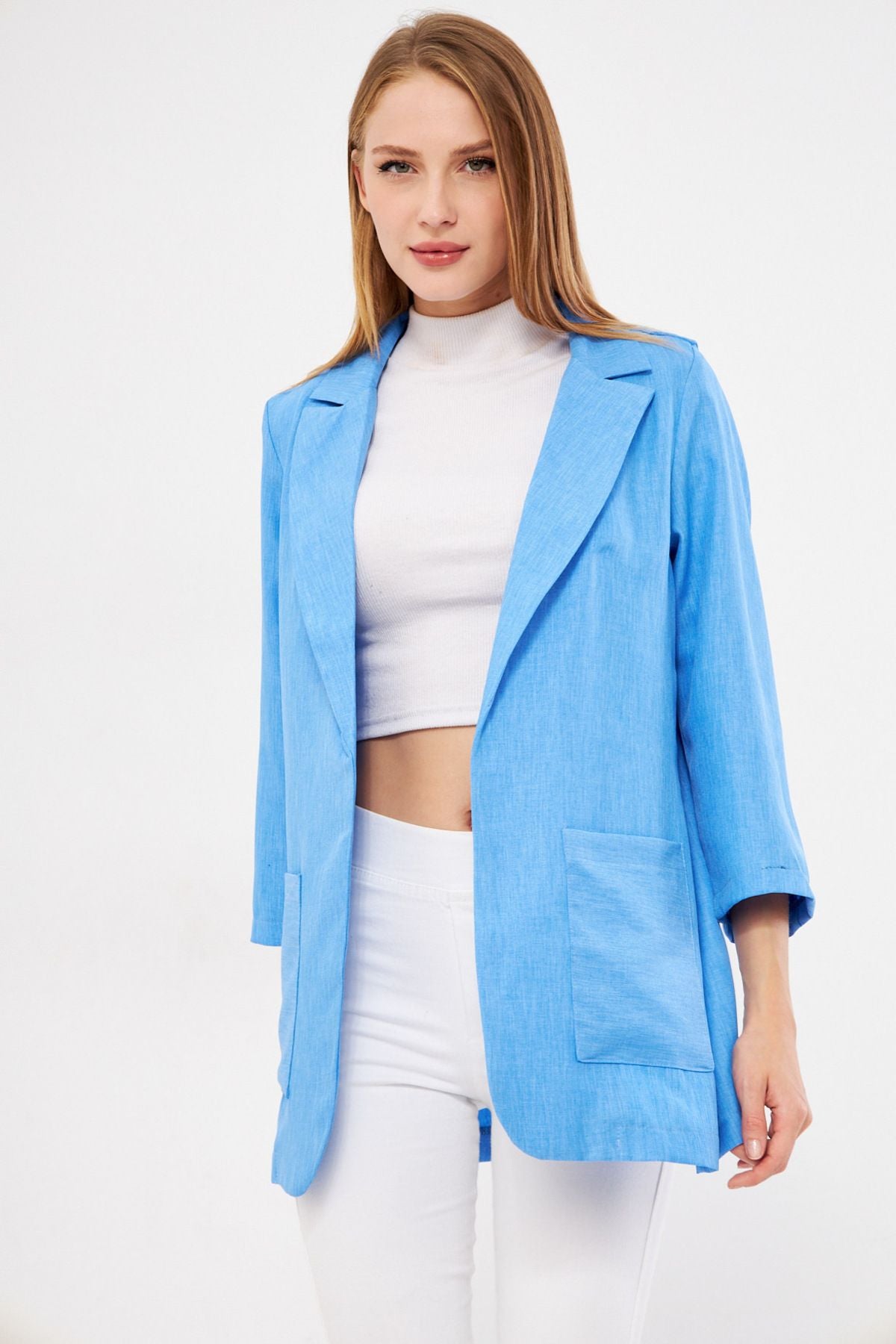 Woman Blue Pocket Oversize Jacket ARM-24Y001115