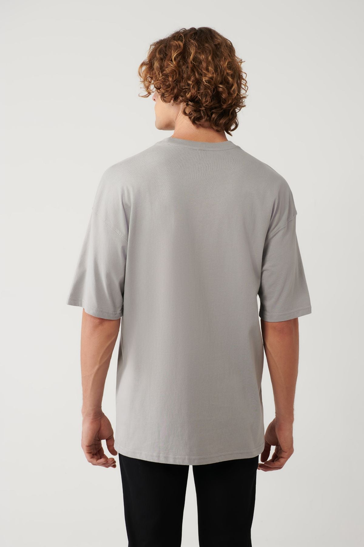 Men's Gray 100 %Cotton Bicycle Collar Printed T-Shirt A41y1325