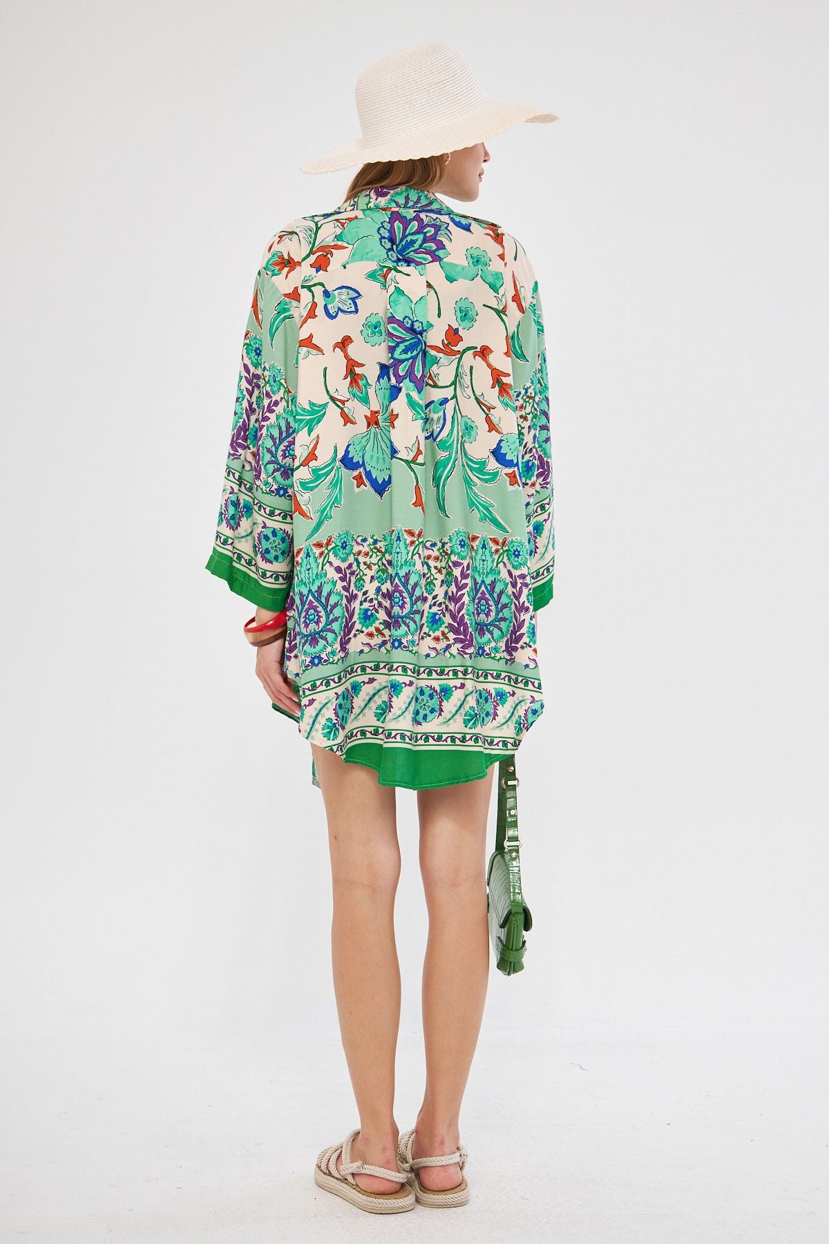 Kadın Mint Desenli Önden Bağlamalı Kimono Gömlek ARM-24Y001080