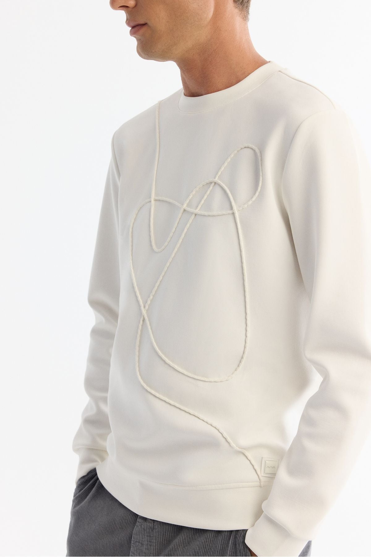 Men's Ecru Bicycle collar Cotton Embroidery Sweatshirt A42y1247
