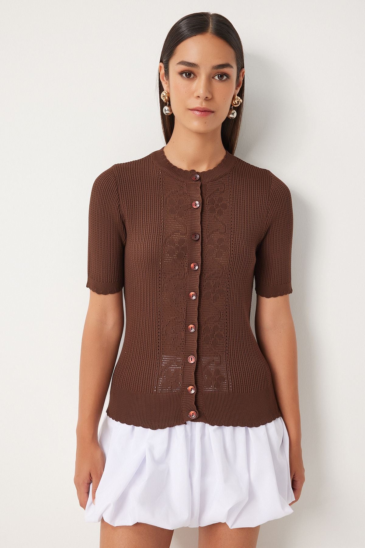Women's Brown Offer Seasonal Triko Cardigan OW00044