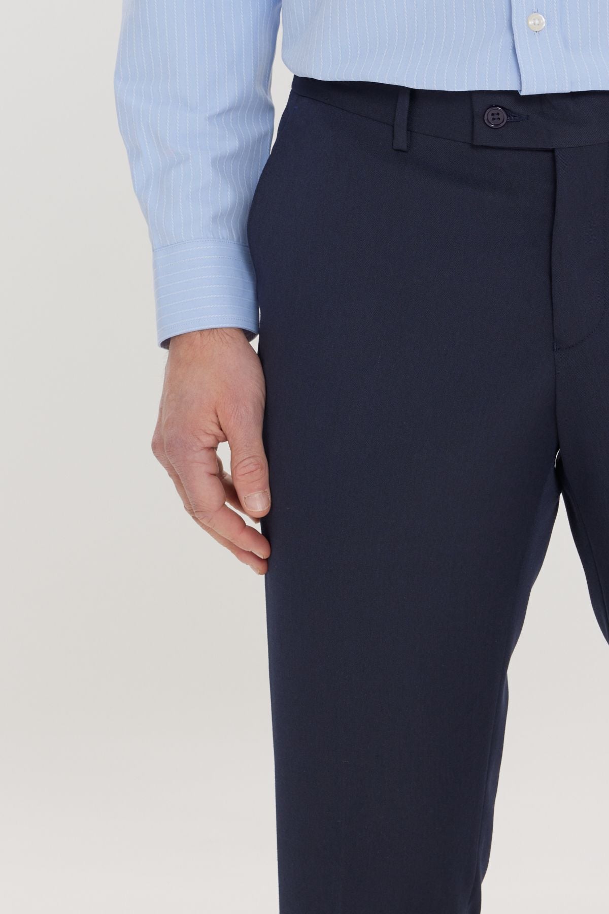 Men's navy blue slim fit narrow cut flexible classic pants
