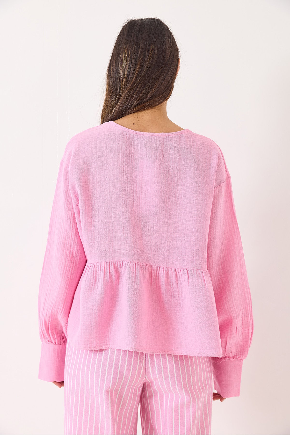 Women's V-Neck Tie Detailed Muslin Blouse 1003 60283051