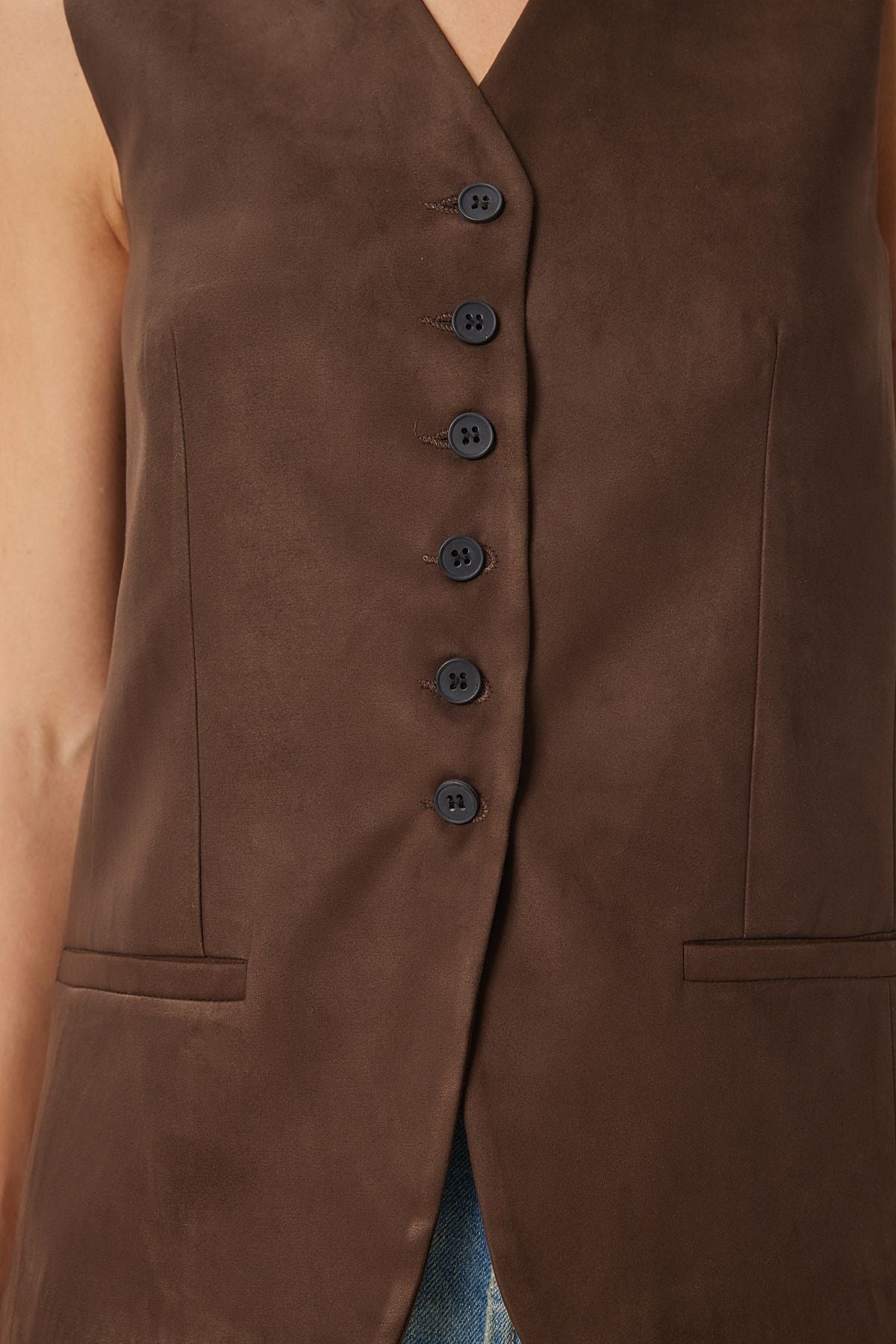 Female brown V -neck Nubuk Vest FN03387
