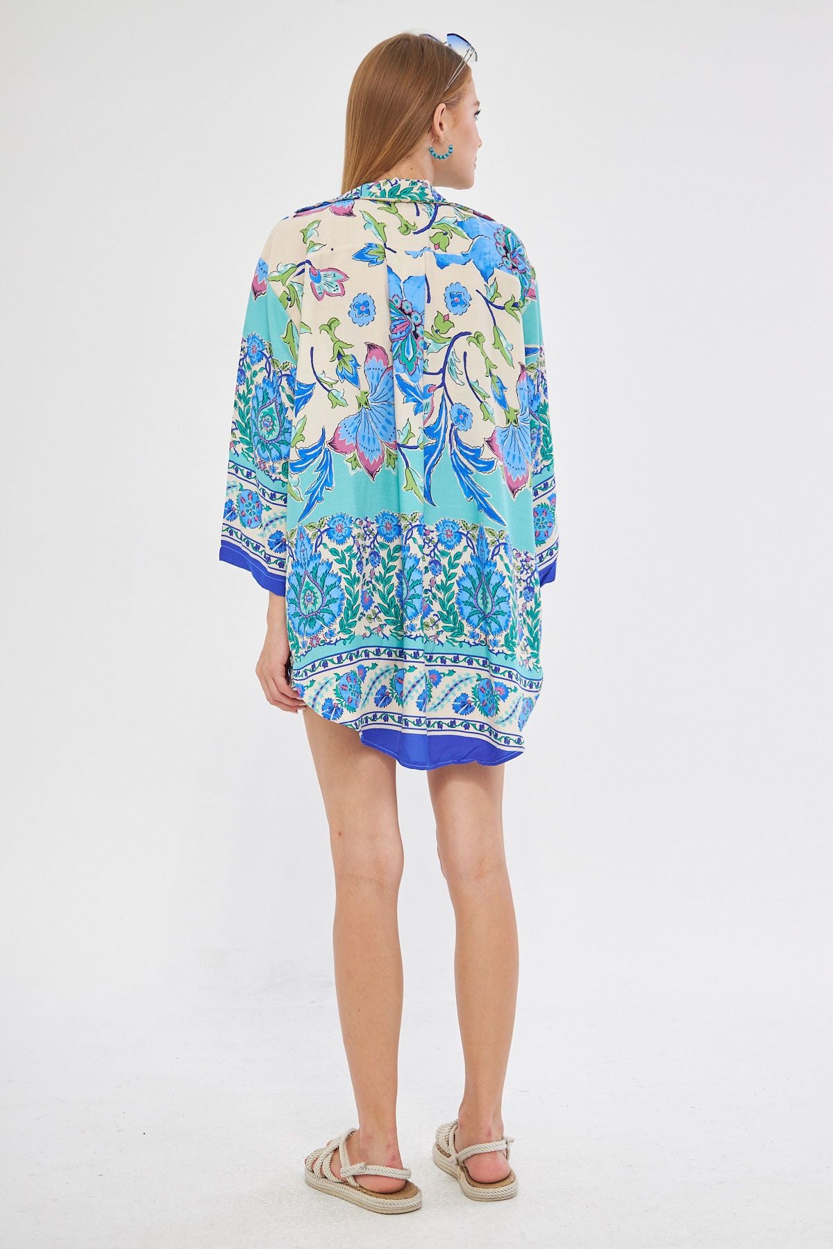 Female Saks Patterned front-binding kimono shirt ARM-24Y001080