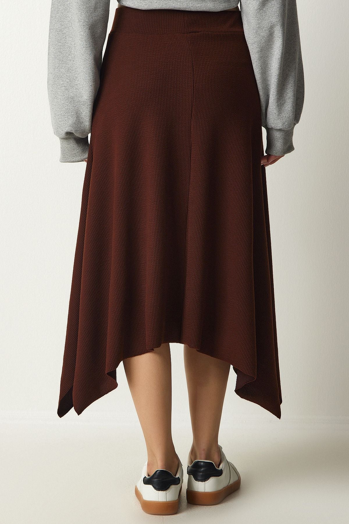 Female brown asymmetrical cut wick knitted skirt MC00227