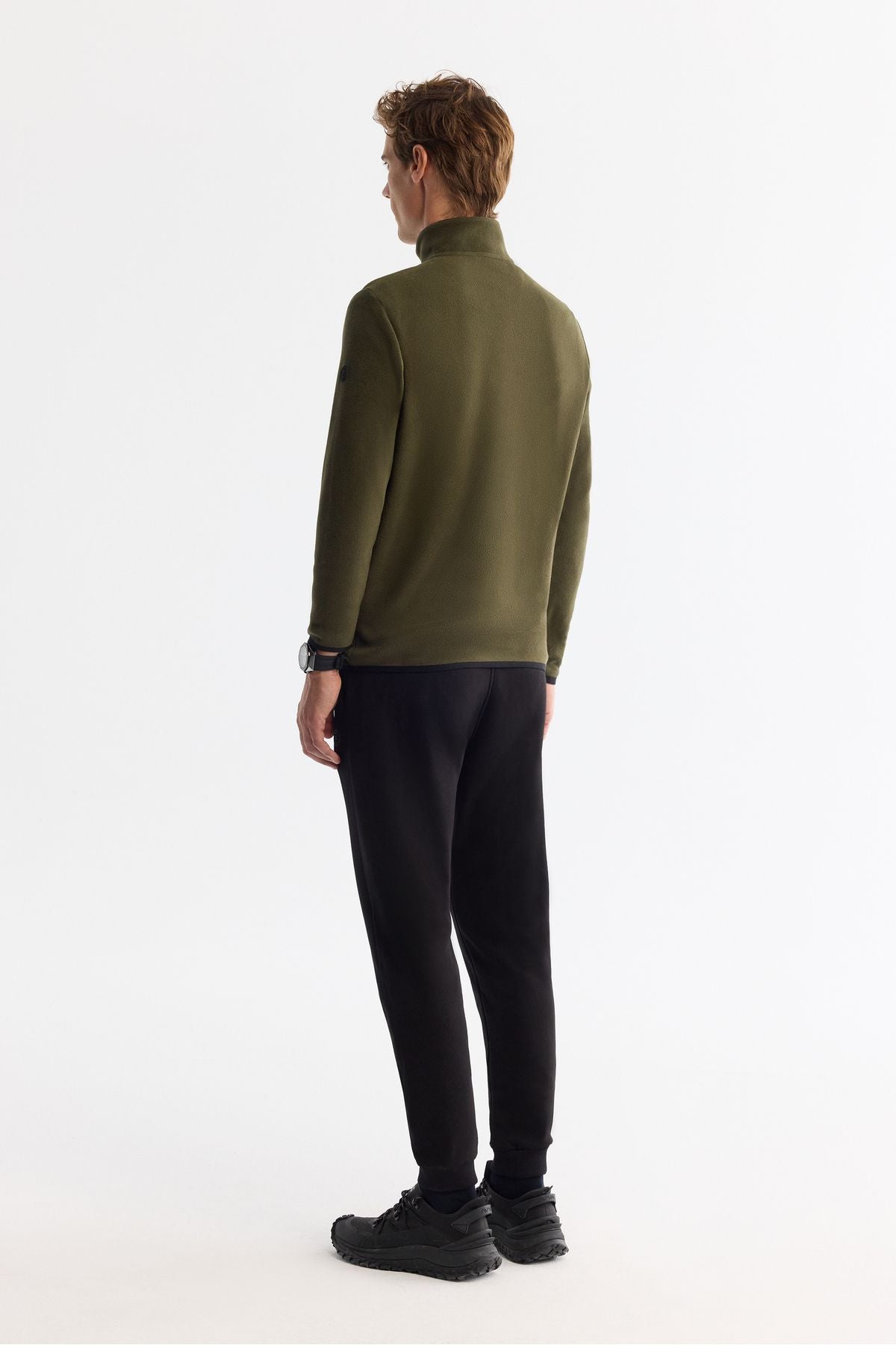 Men's green cold resistant half -zipper vertical polar sweatshirt E001068