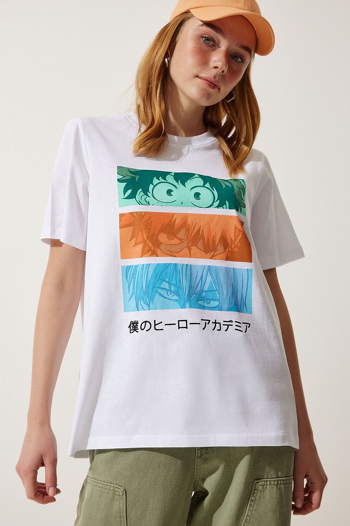 Woman White Color Printed Oversiz knit T-Shirt Wo00034