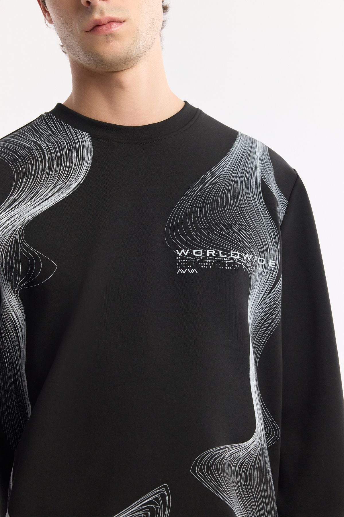Men's black bike collar printed interlok sweatshirt A51y1221