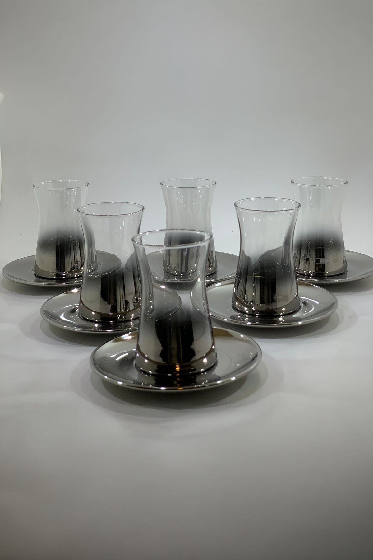 Heybeli 12 Piece 6 people Titanic Platinum Gilded Tea Set