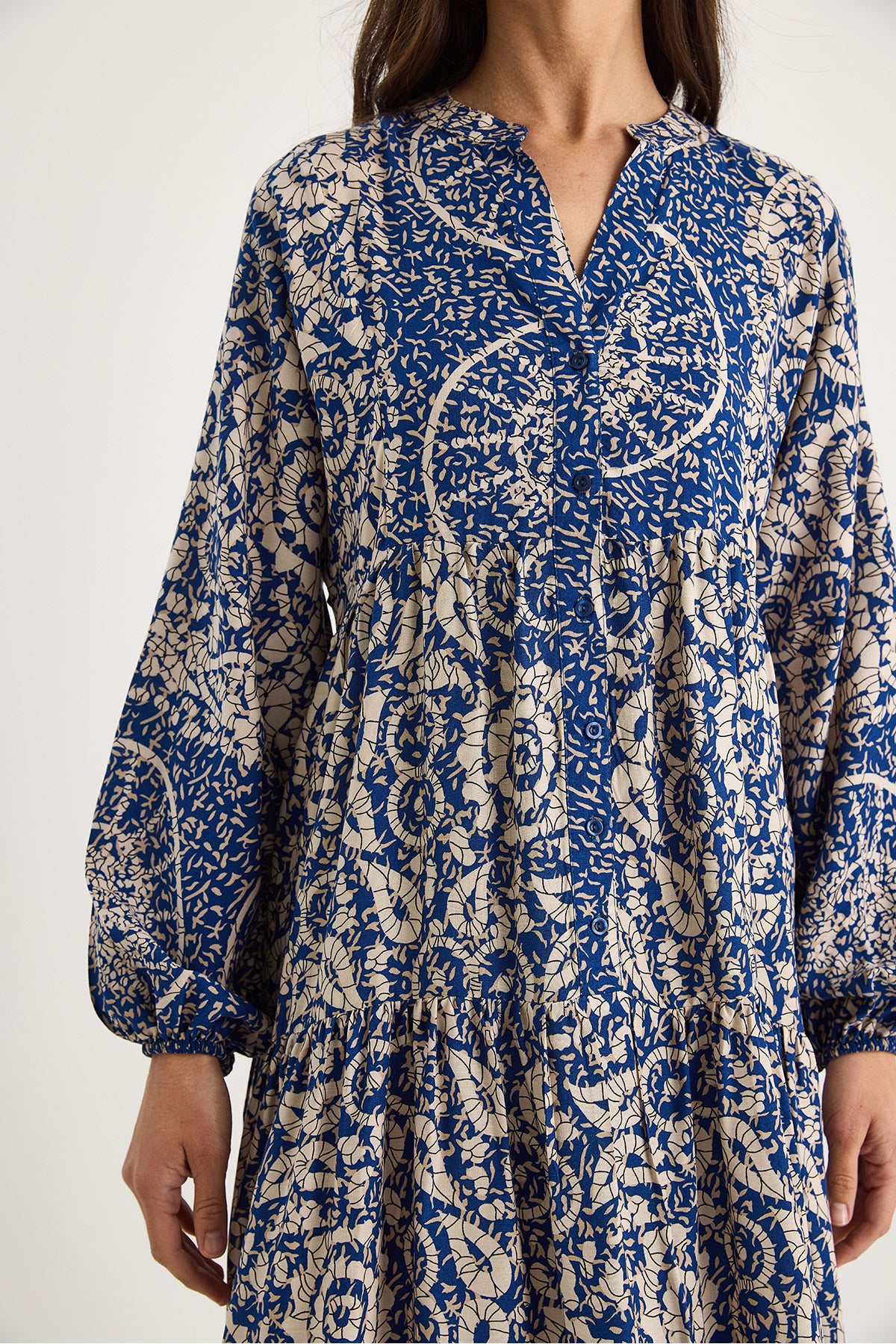 Women's V-Neck Patterned Button Detailed Maxi Viscose Dress 2423 60283334