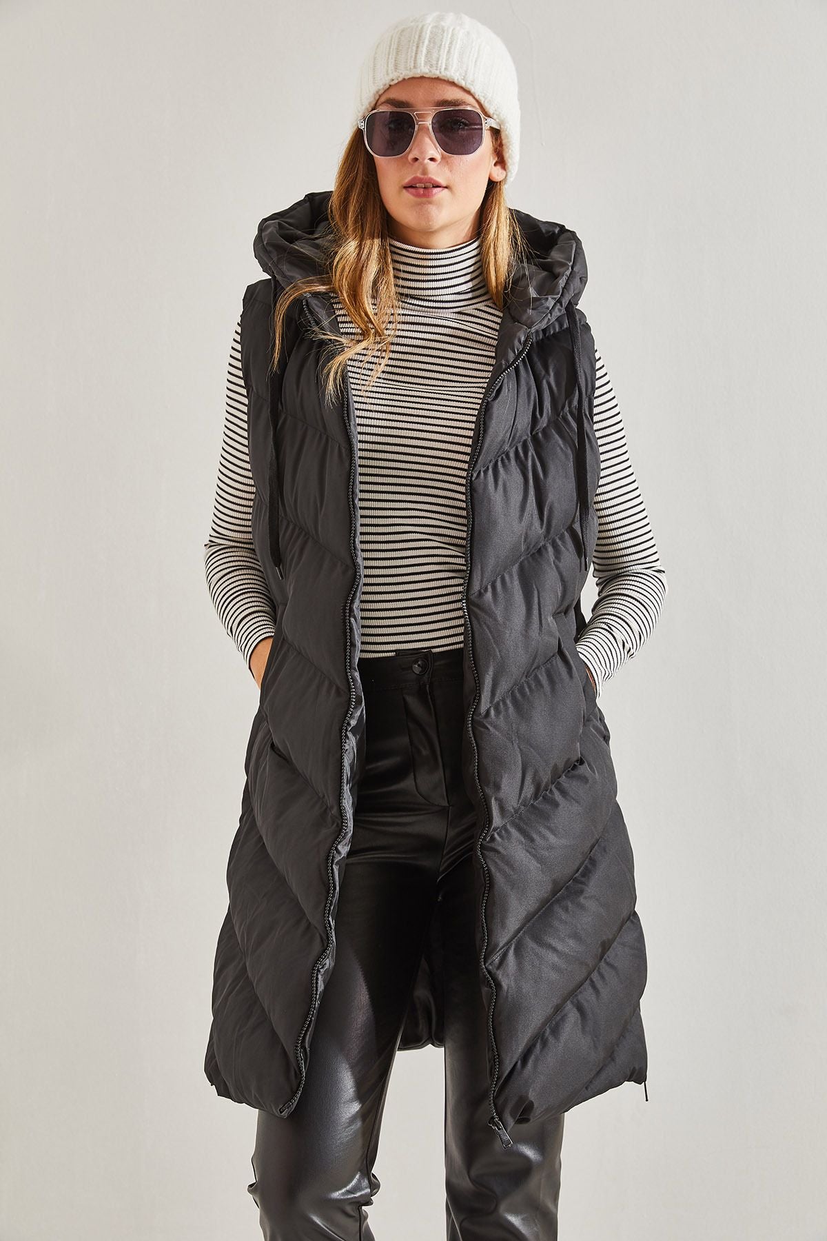 Women's sides Zippered Long Swelling Vest