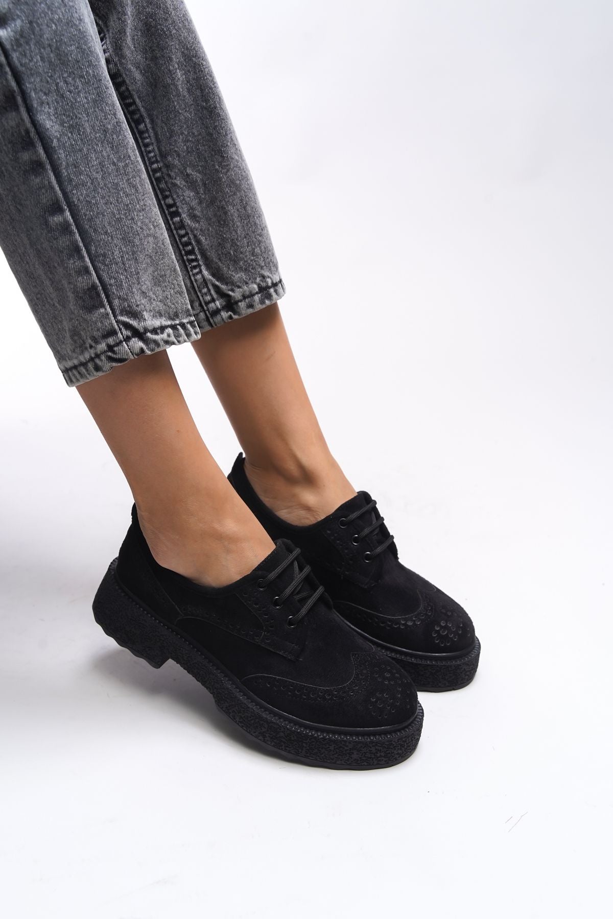 Oknyrth Women Lace Loafer 00121990 Black Suede