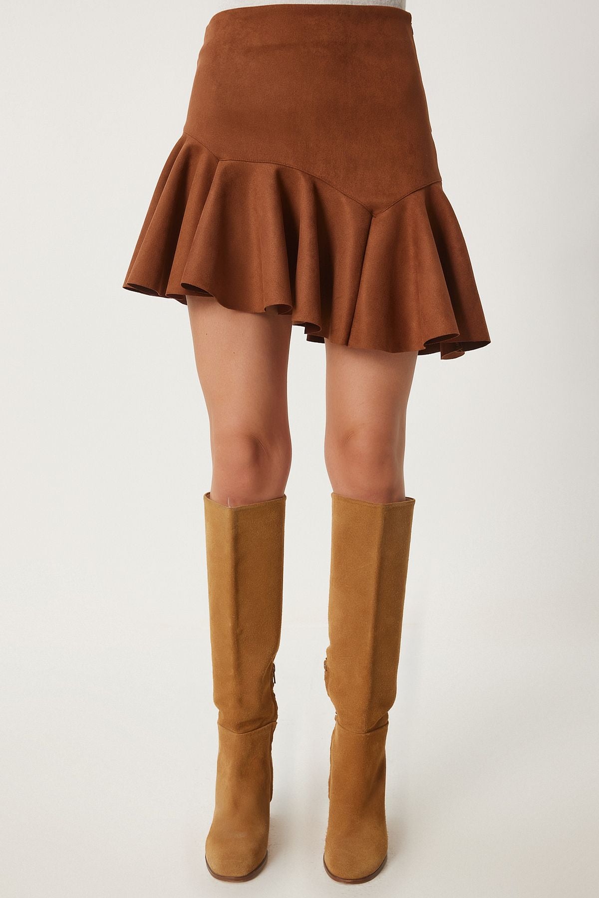 Female Taba flywheel asymmetric mini suede skirt US00942