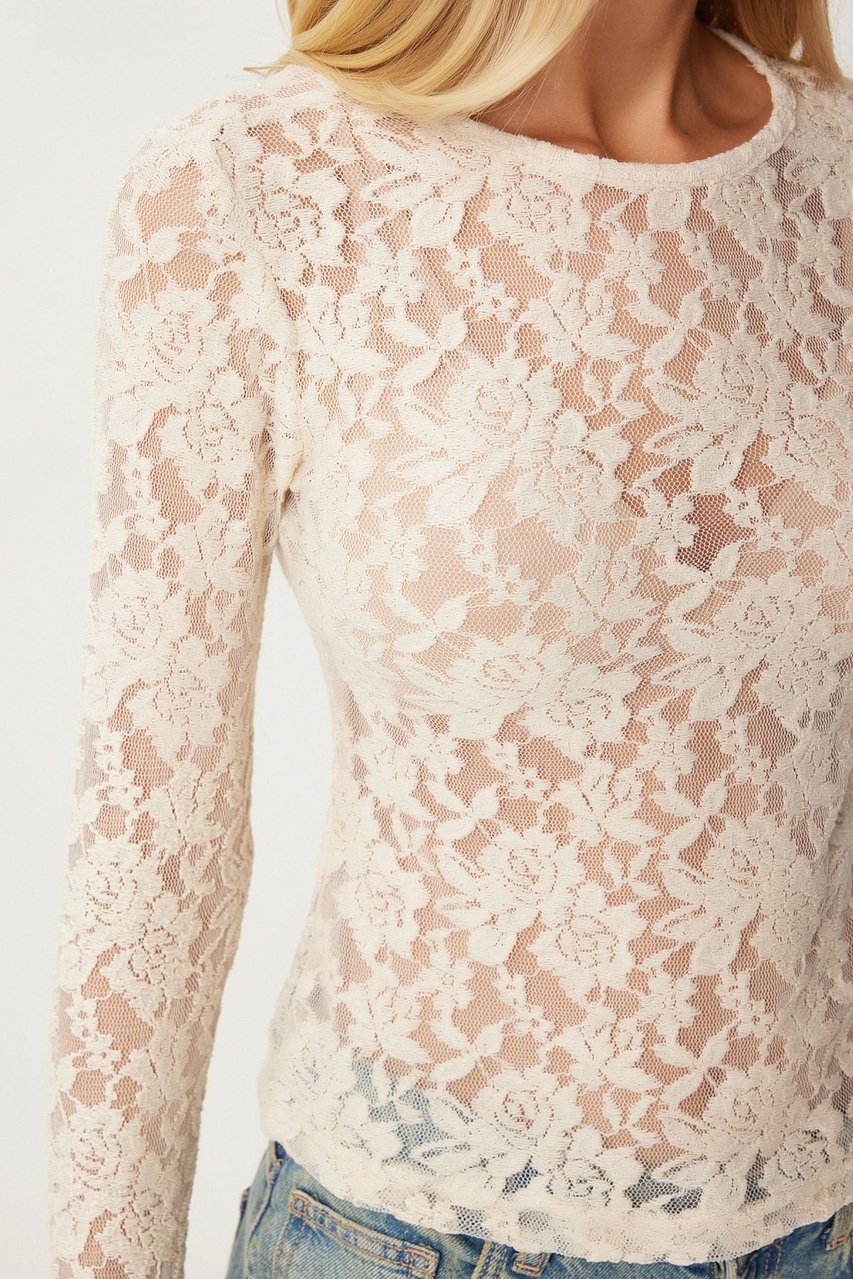Women's Crey Transparent Lace Woven Blouse UL00040