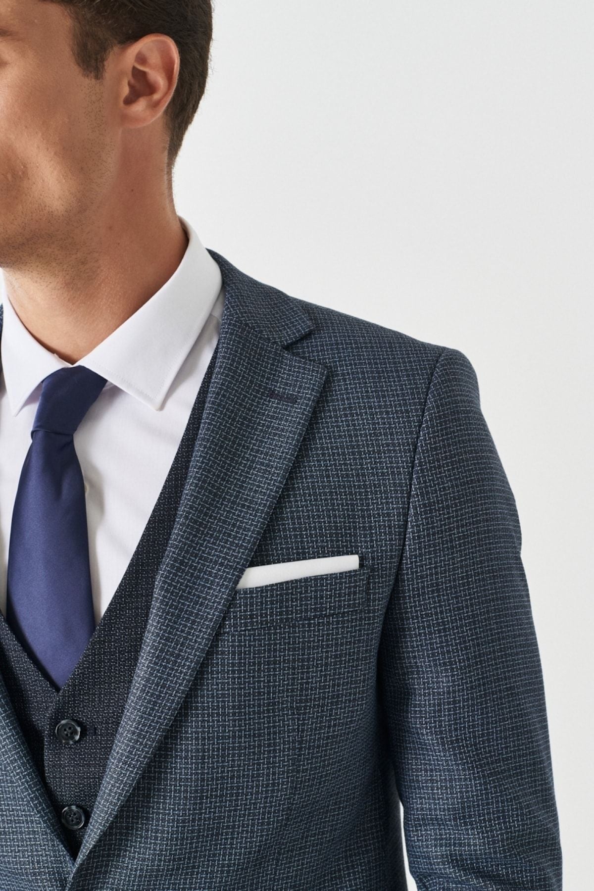 Men's Navy Blue Slim Fit Narn Cut Mono Yaka Amelor Classic Suit with Amelor West