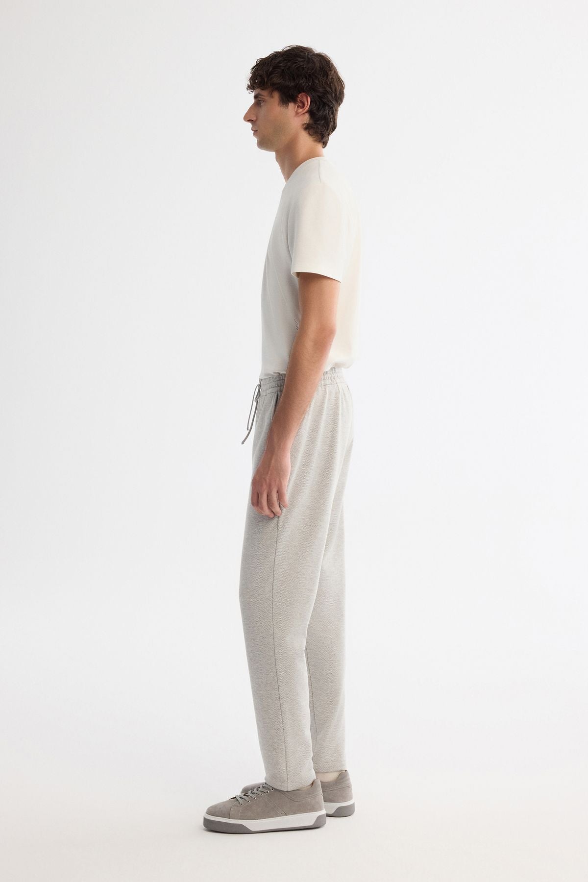 Men's gray side with rubber herringbone knitted laces pants A42y3016