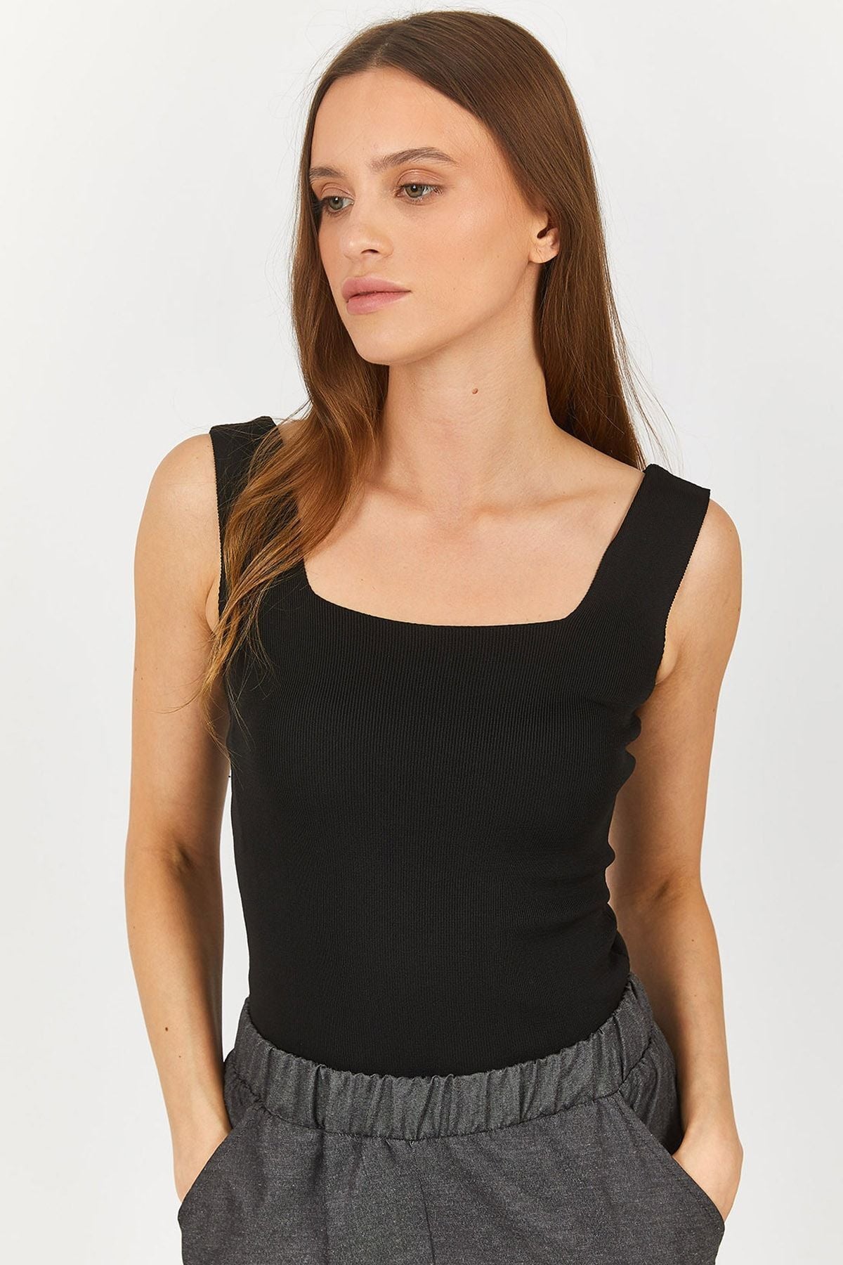 Woman Black Thick Hanger Cashcore Blouse Arm-23y069001