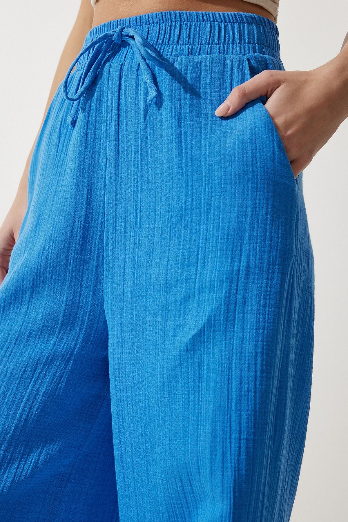 Woman Blue Muslin Palazzo Pants MX00160