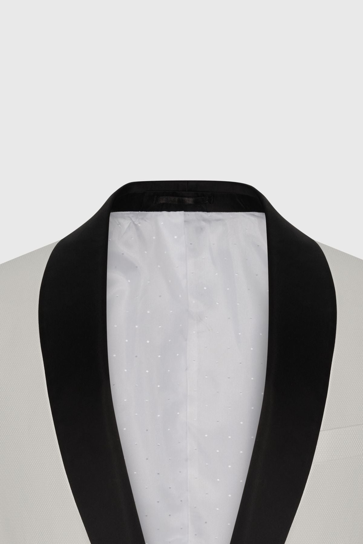 Men's white-black slim fit narrow cut shawl collar pattern classic tuxedo set