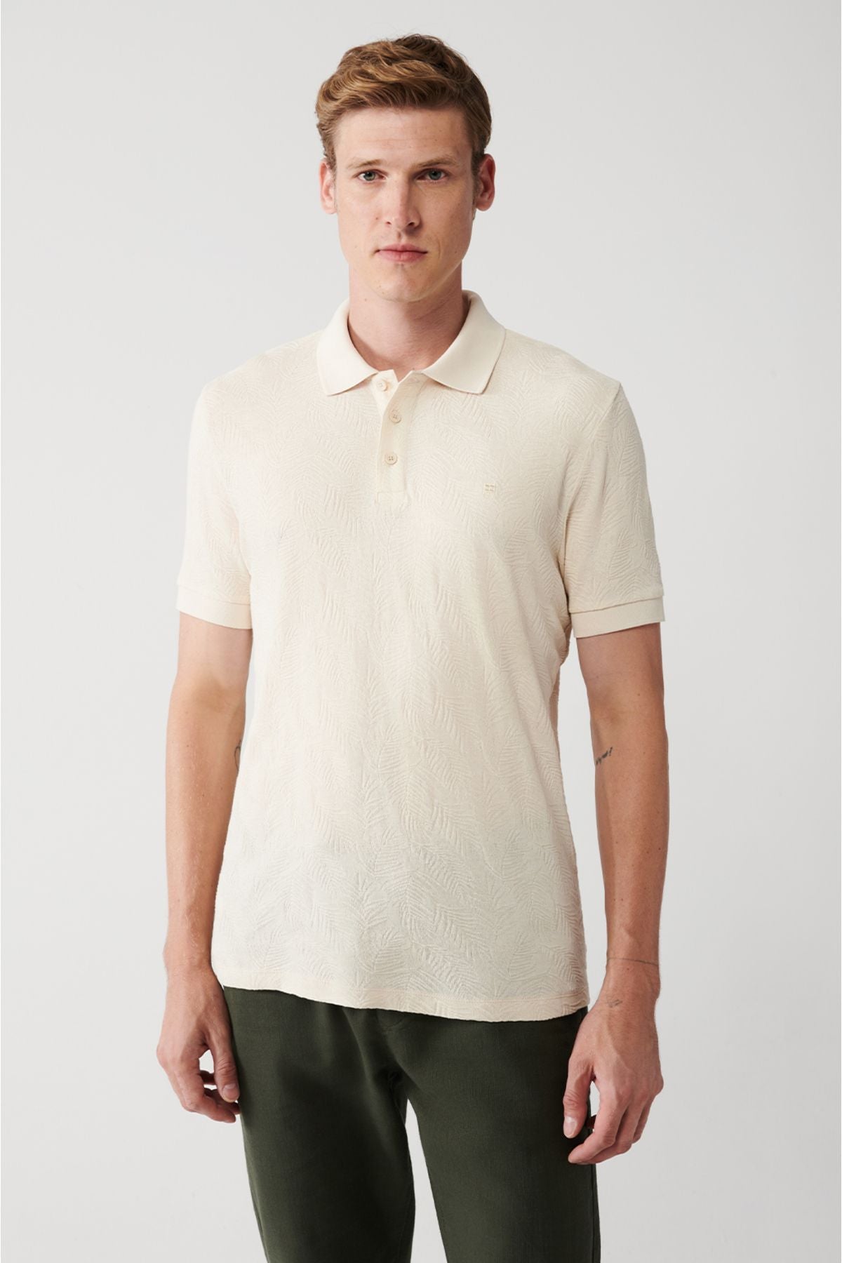 Men's Beige 100 %Cotton 3 Button Polo Yaka T-shirt A31y1194