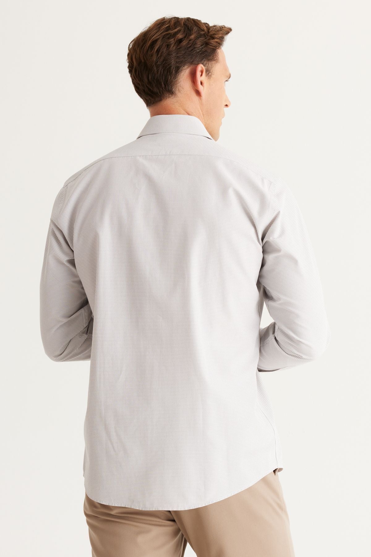 Men's White-Bej Comfort Fit Casual Cutter Classic Neckline Cotton Cotton Shirt