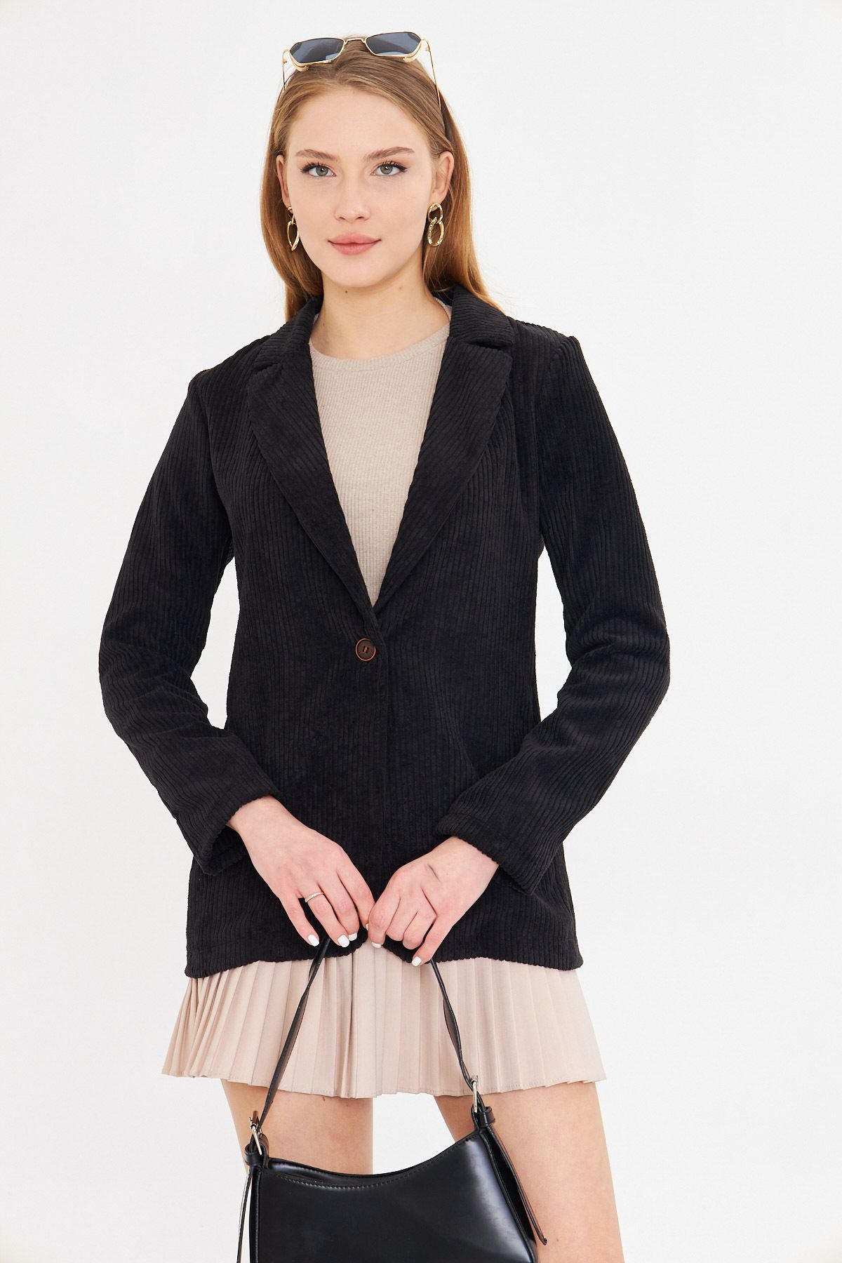 Woman Black Single button Velvet Jacket ARM-25K001108